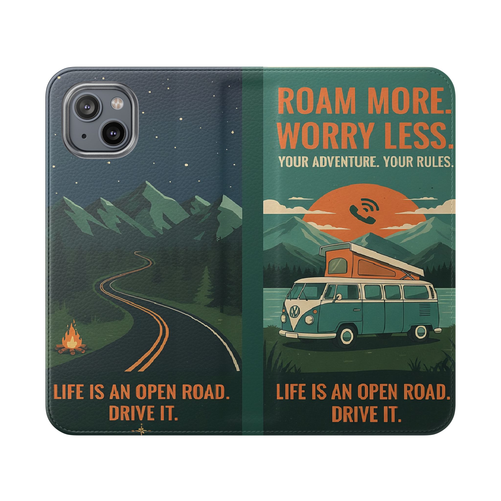 Flip Phone Case — "Roam More Worry Less - Life Is An Open Road" Phone Wallet