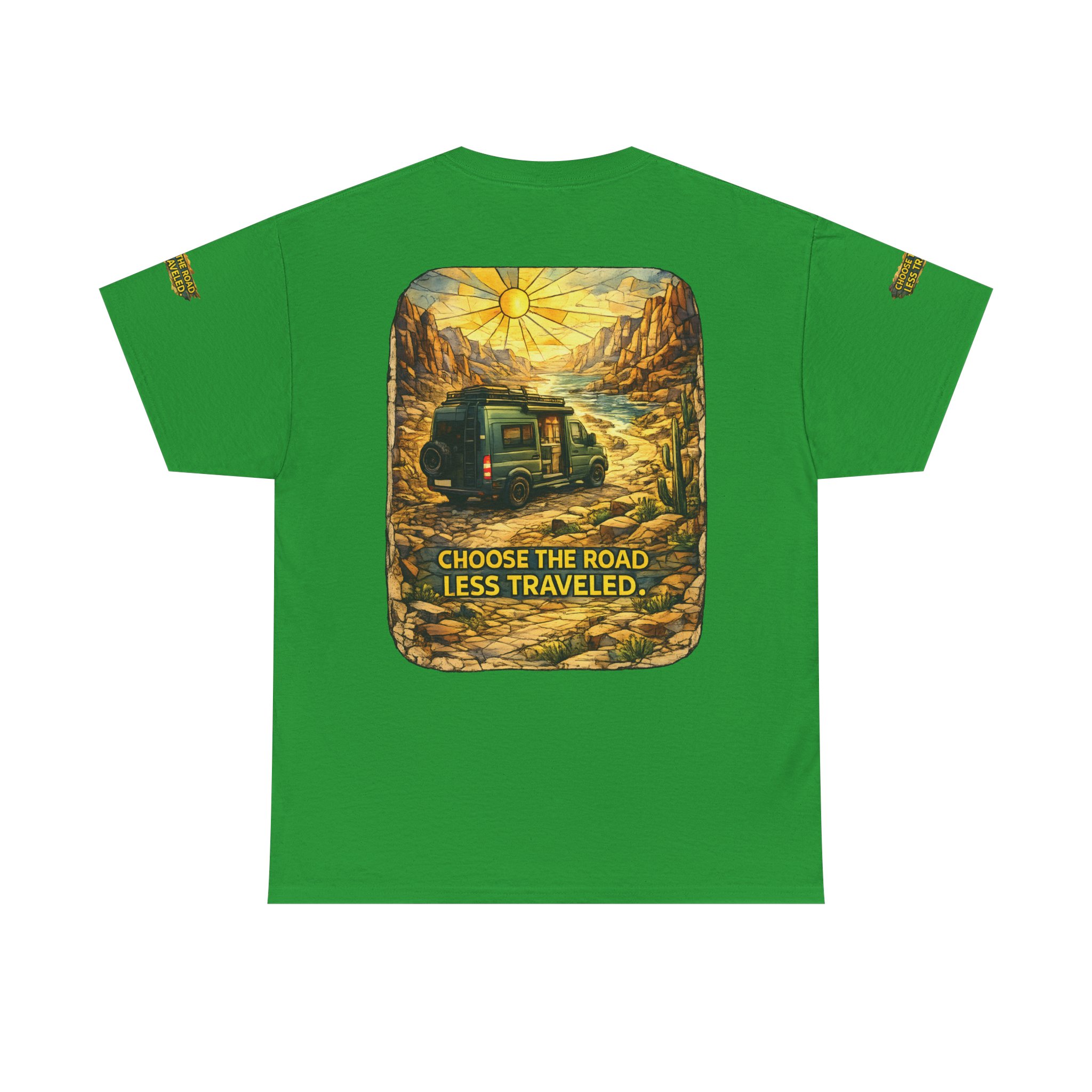 Unisex Heavy Cotton Tee — "Choose The Road Less Traveled" Design Cubic-Line