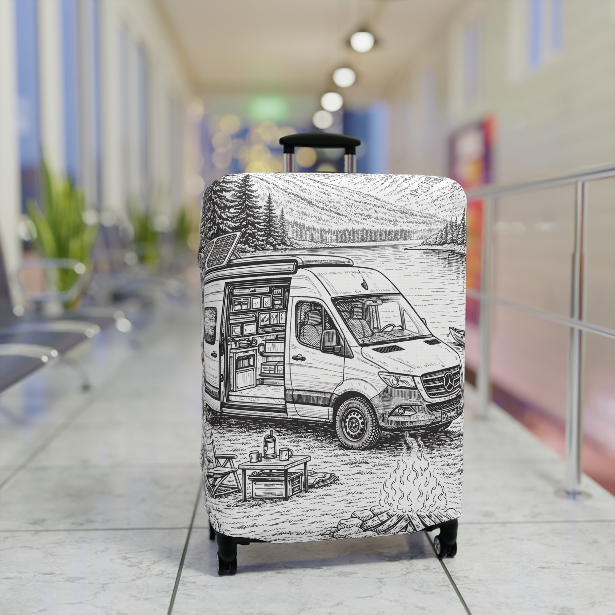 14465447527597936828_2048.jpeg Luggage Cover — Adventure Camper Sketch Travel Suitcase