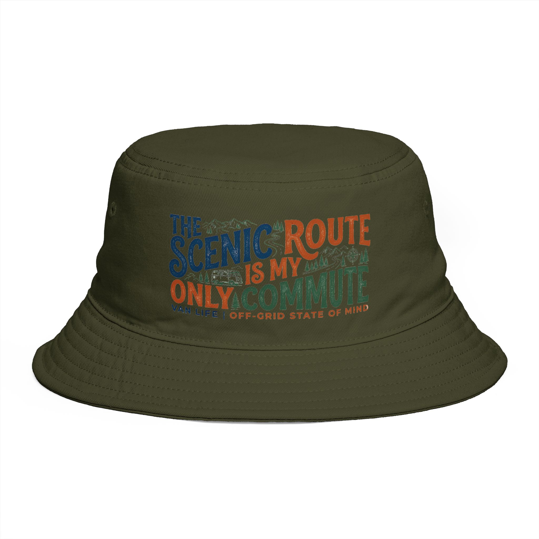 Bucket Hat — “The Scenic Route Is My Only Commute” Embroidered Outdoor Travel Hat