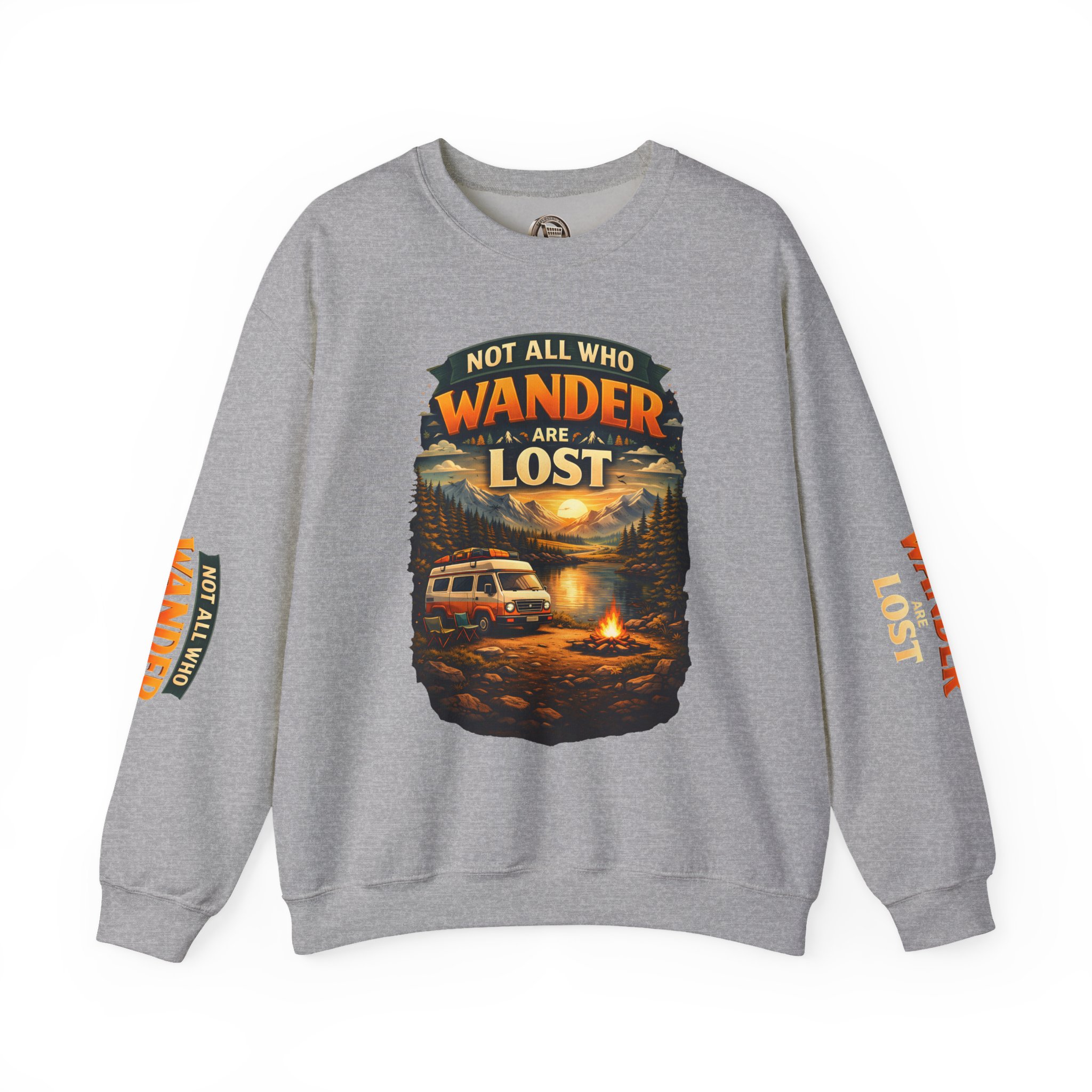 Unisex Heavy Blend™ Crewneck Sweatshirt — "Not All Who Wander Are Lost" Design Scenic-Line