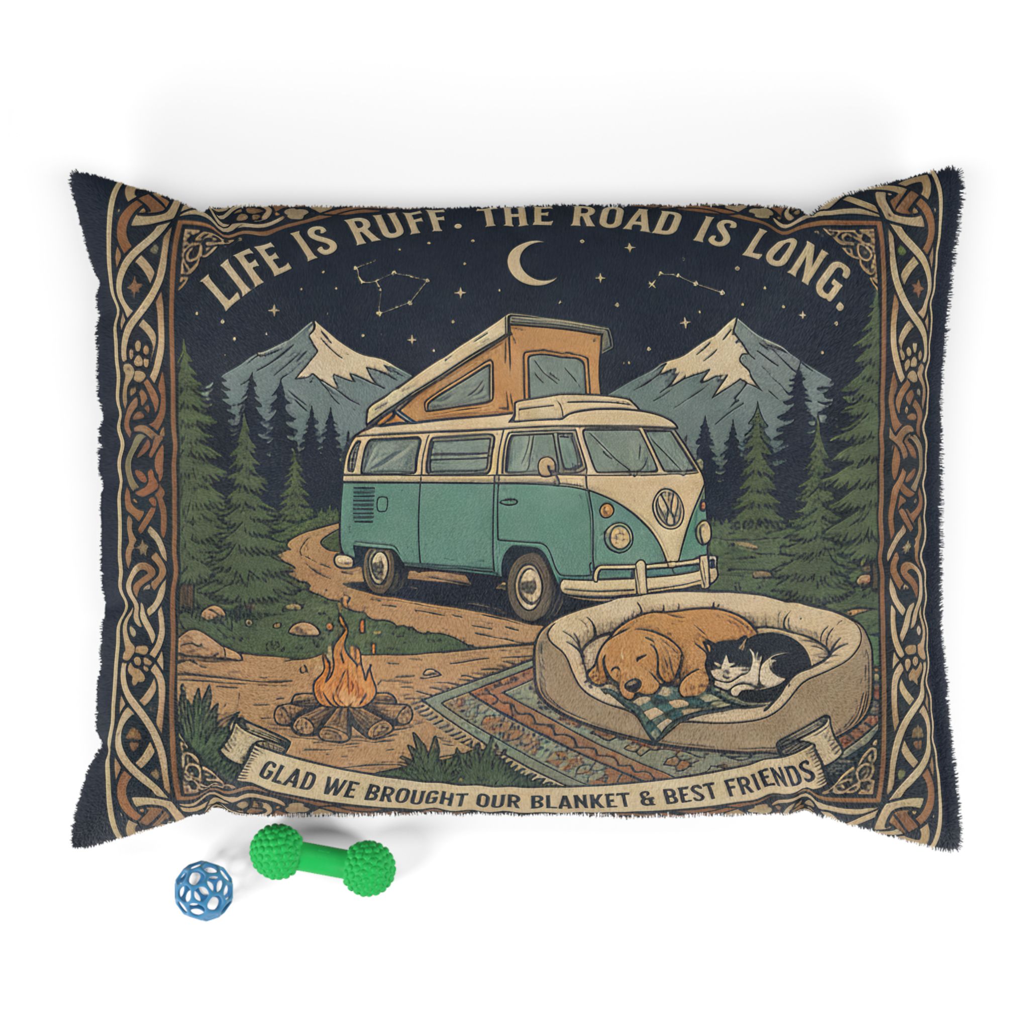 Pet Bed — "Life Is Ruff" Vintage Van Dog & Cat Travel Pillow
