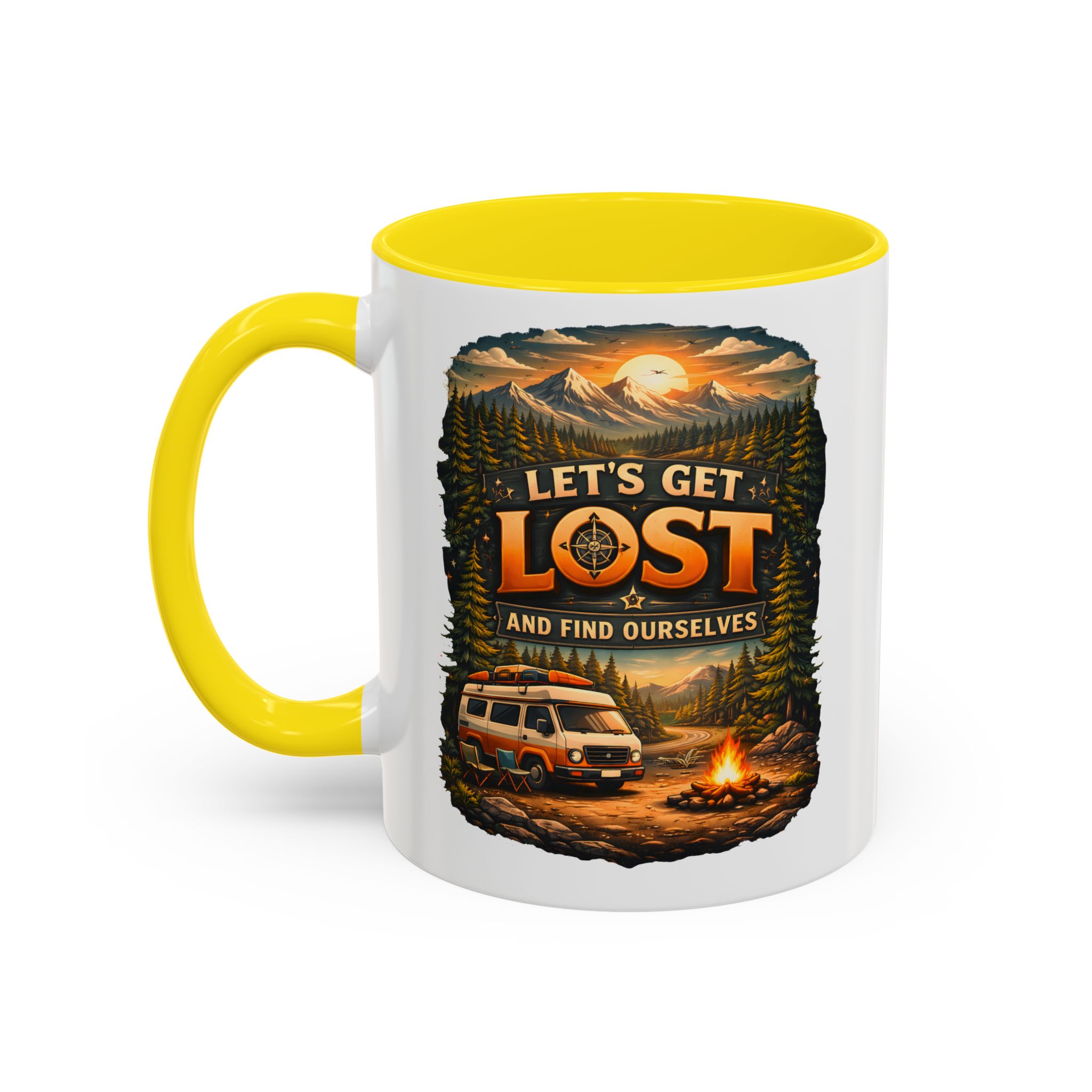 Accent Coffee Mug (11, 15oz) — "Let´s Get Lost And Find Ourselfs" Design Scenic-Line