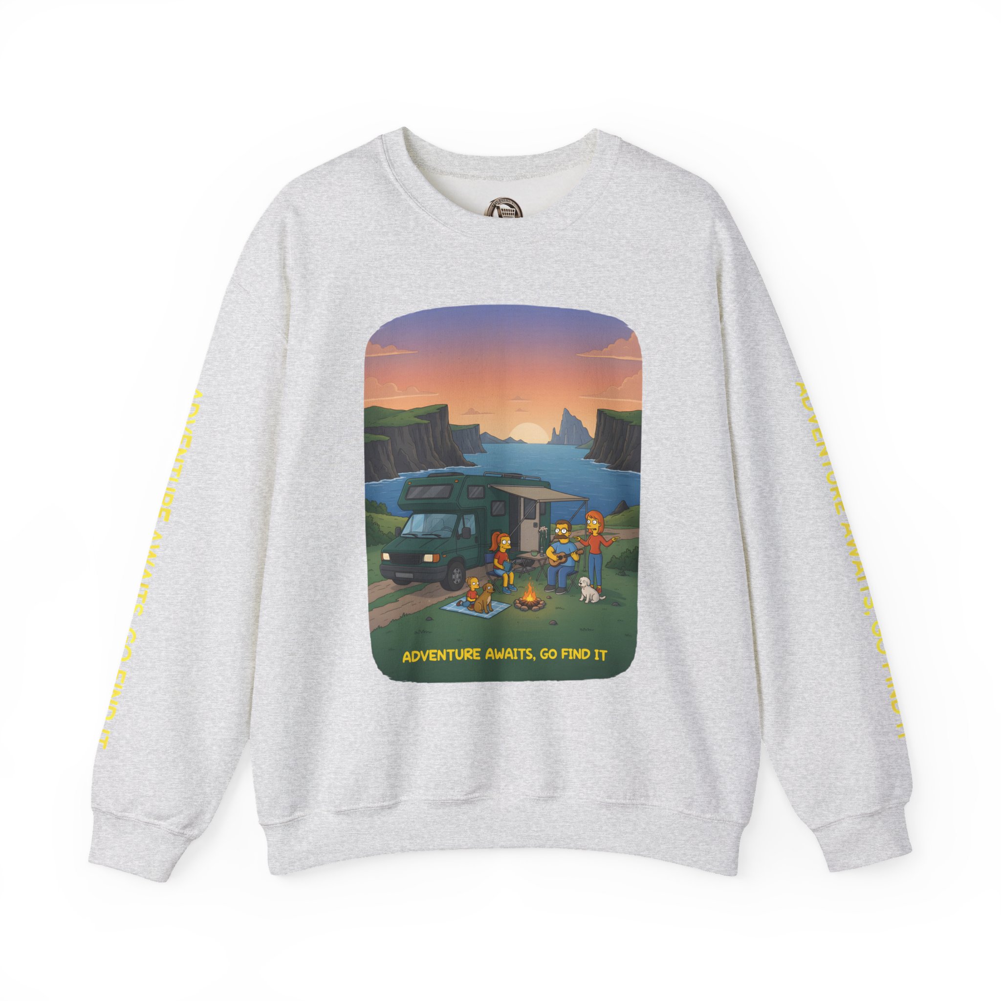 Unisex Heavy Blend™ Crewneck Sweatshirt — "Adventure Awaits-Go Find It"" Design Sitcom-Line