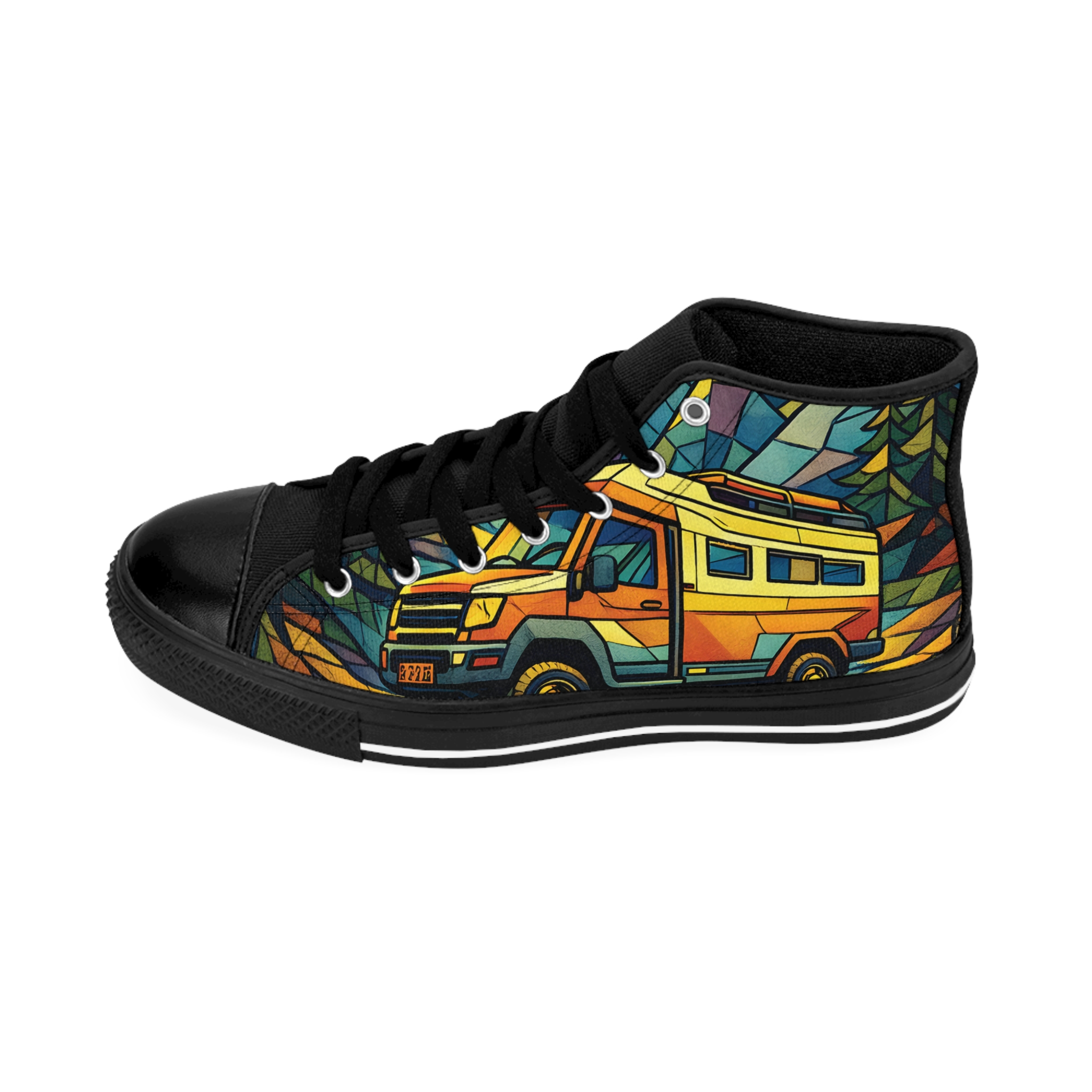 Men's High Top Sneakers — Vintage Camper Sneakers (Design "Cubic-Line")