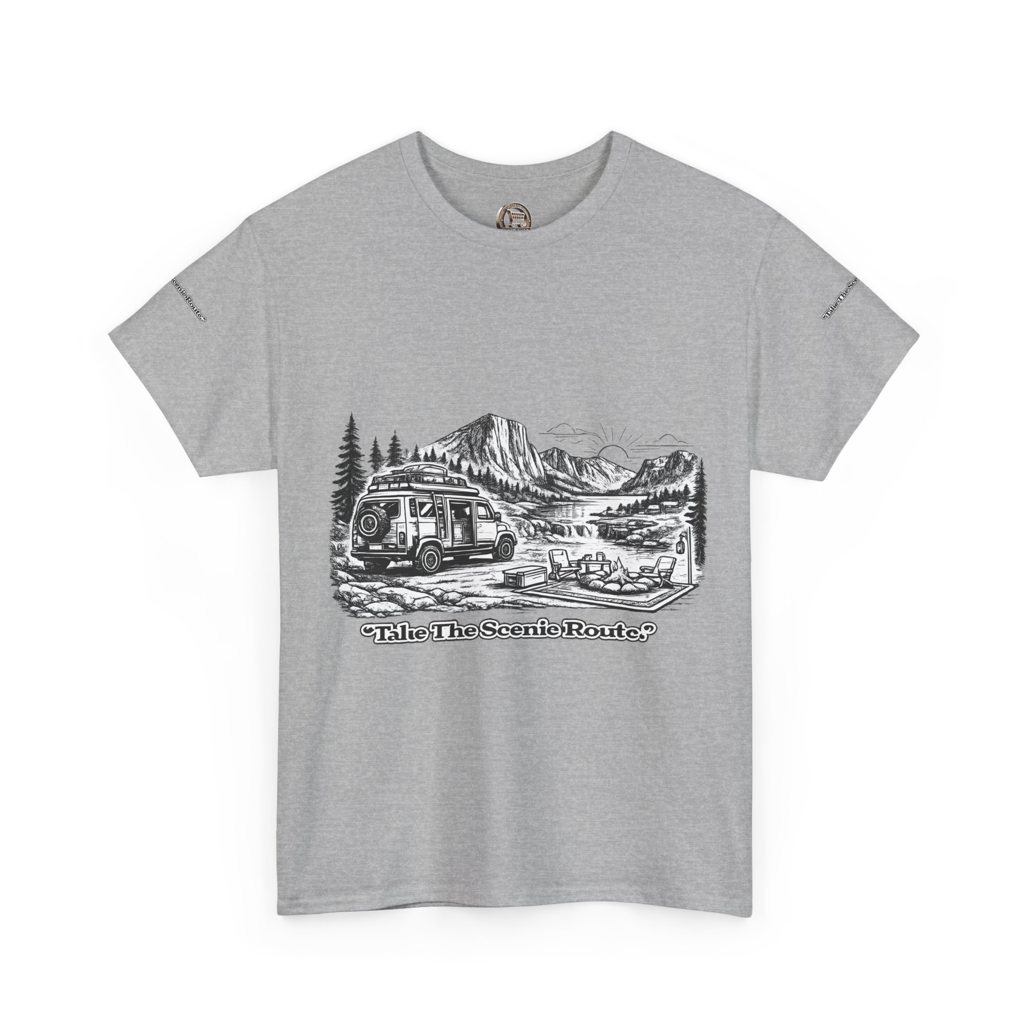 Unisex Heavy Cotton Tee — "Take The Scenic Route" Design Minimal-Line