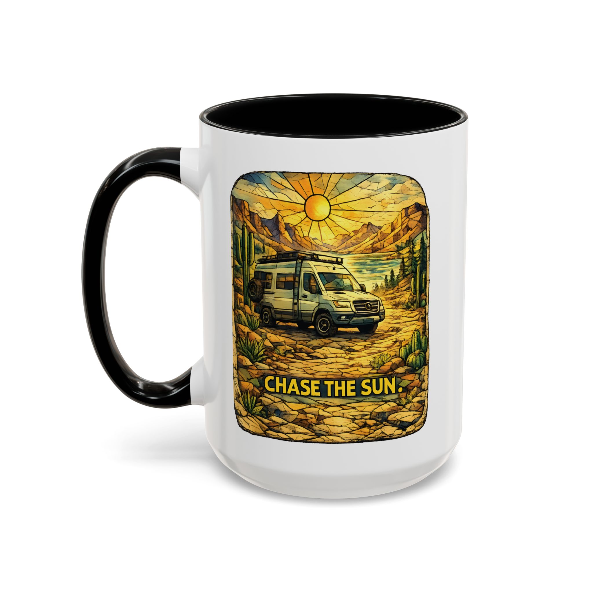 Accent Coffee Mug (11, 15oz) — "Chase The Sun" Design Cubic-Line