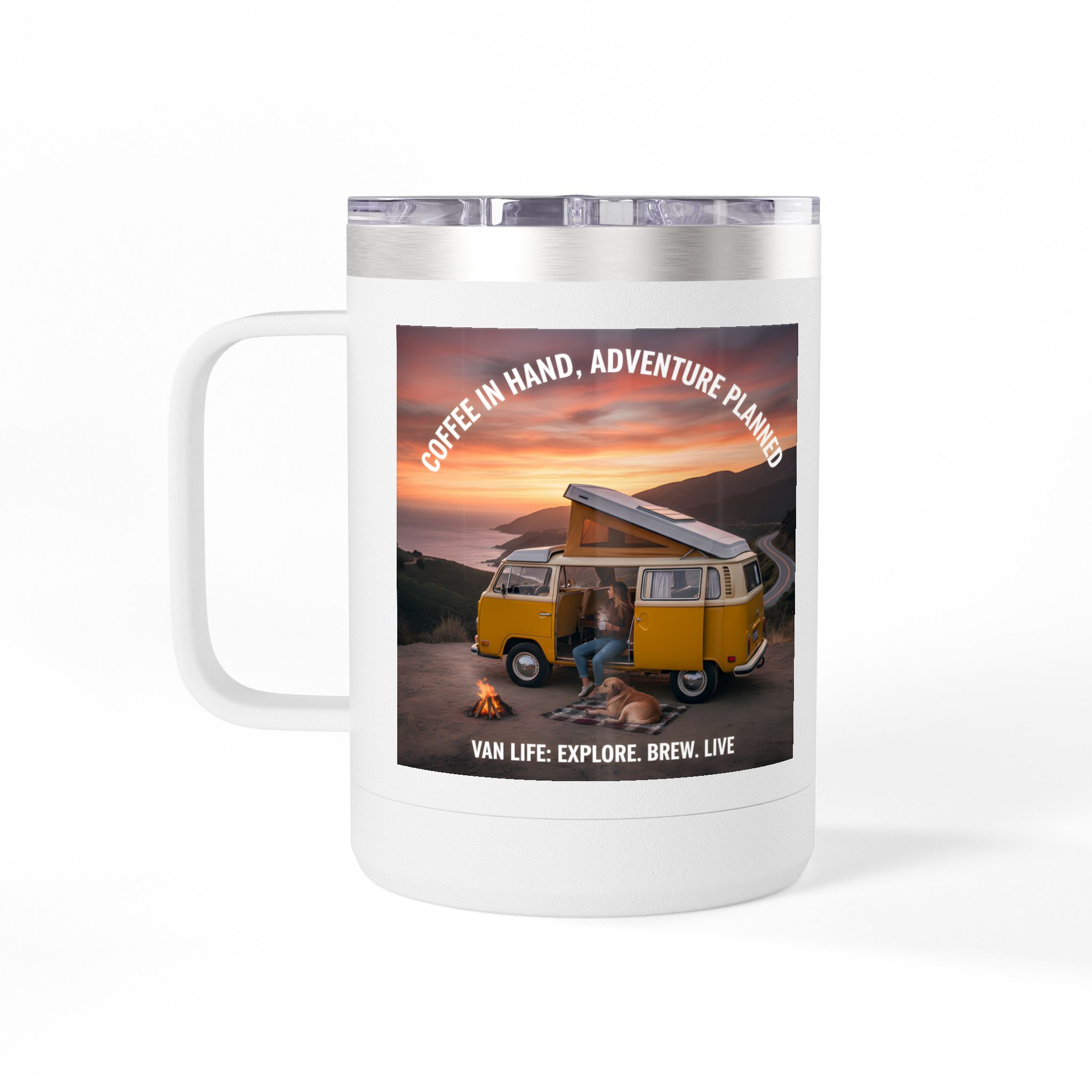 Coffee Mug Tumbler, 15oz — "Coffee in Hand, Adventure Planned"