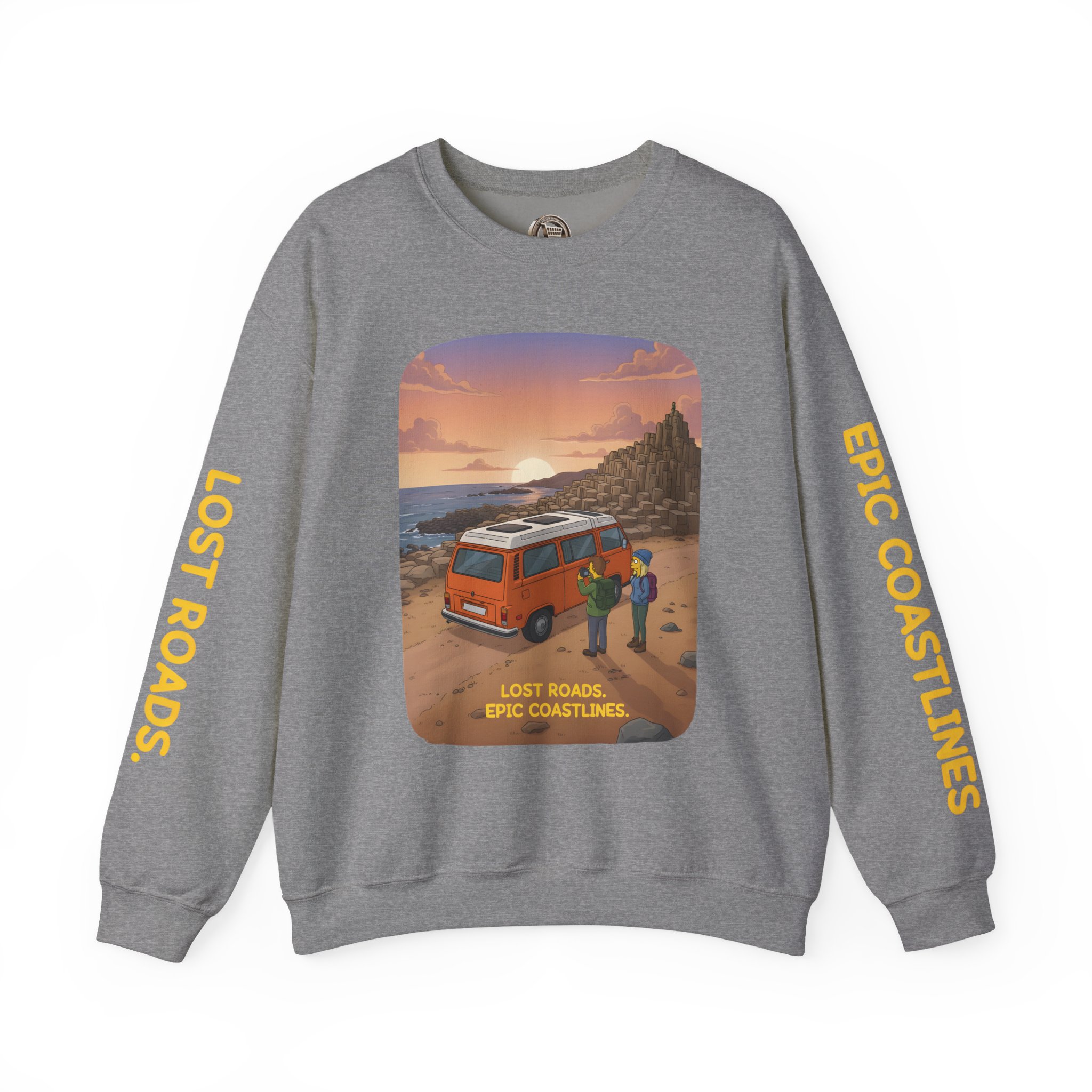 Unisex Heavy Blend™ Crewneck Sweatshirt — "Lost Roads Epic Coastlines" Design Sitcom-Line