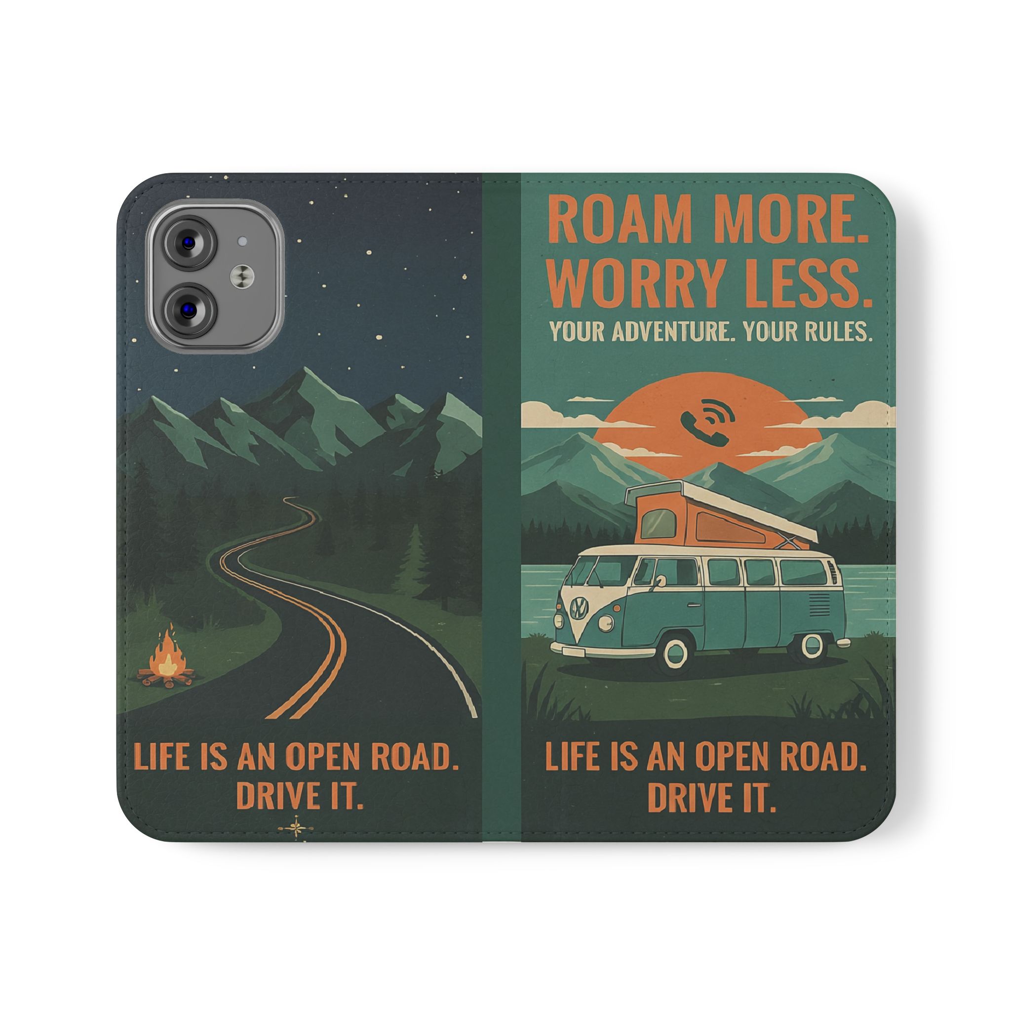 Flip Phone Case — "Roam More Worry Less - Life Is An Open Road" Phone Wallet