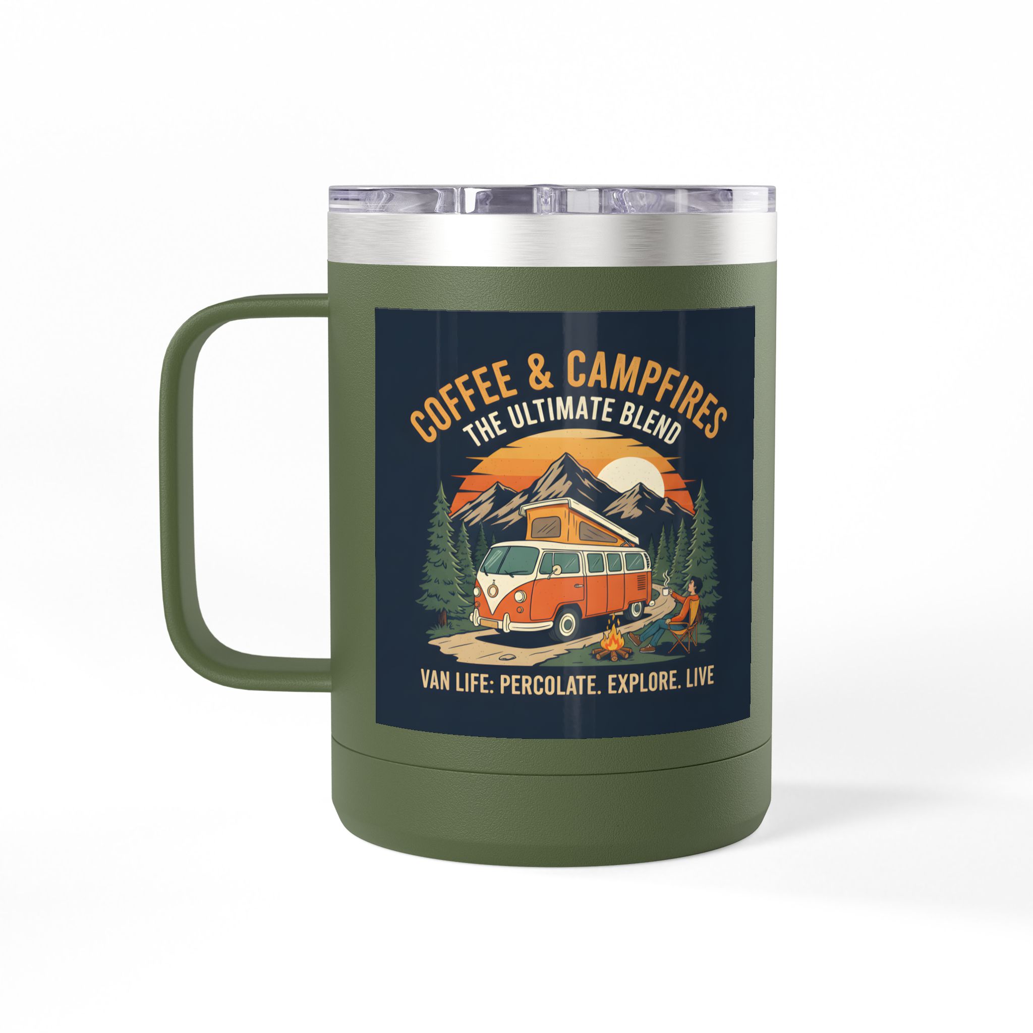 Coffee Mug Tumbler, 15oz — “Coffee & Campfires: The Ultimate Blend”