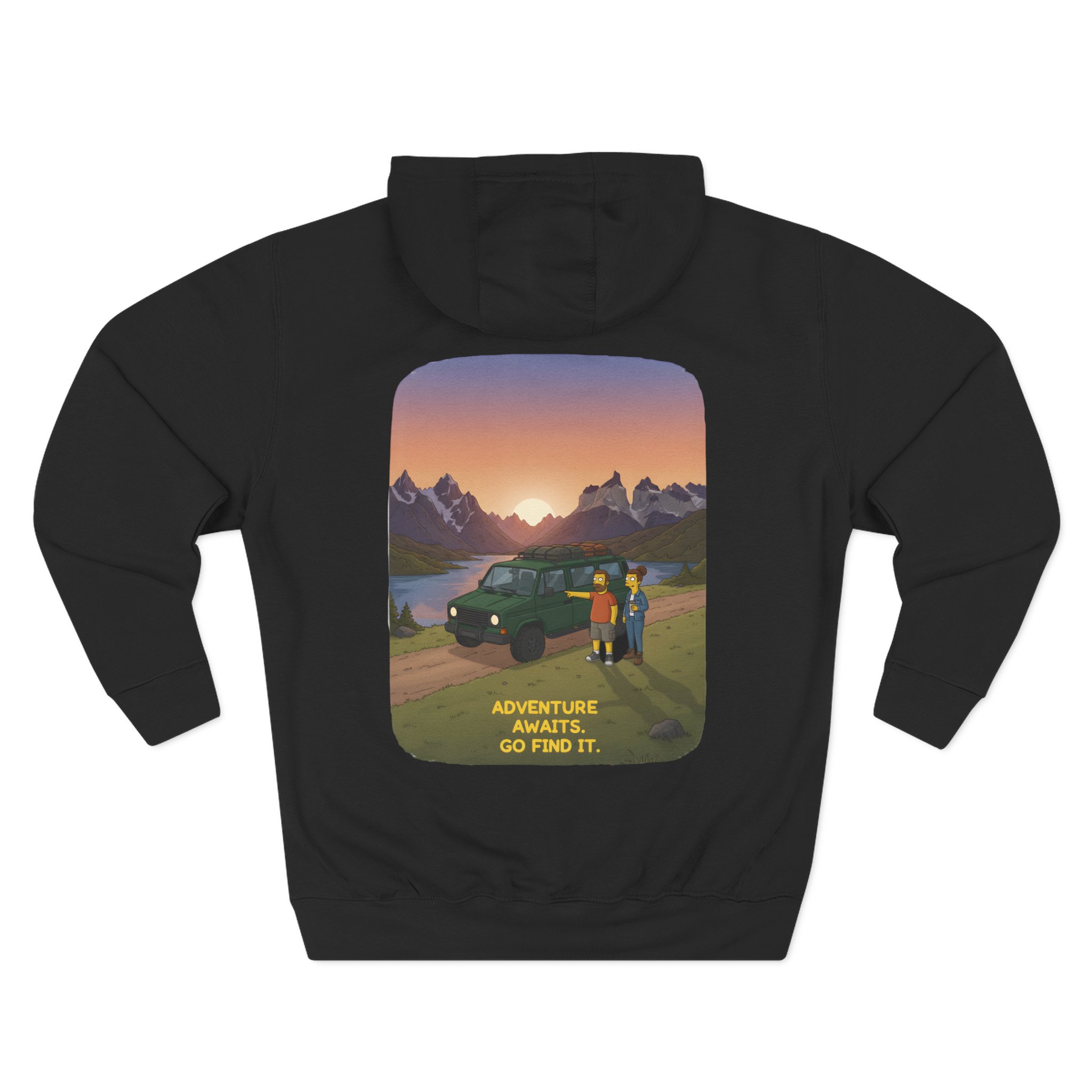 Three-Panel Fleece Hoodie - "Adventure Awaits-Go Find It" Design Sitcom-Line