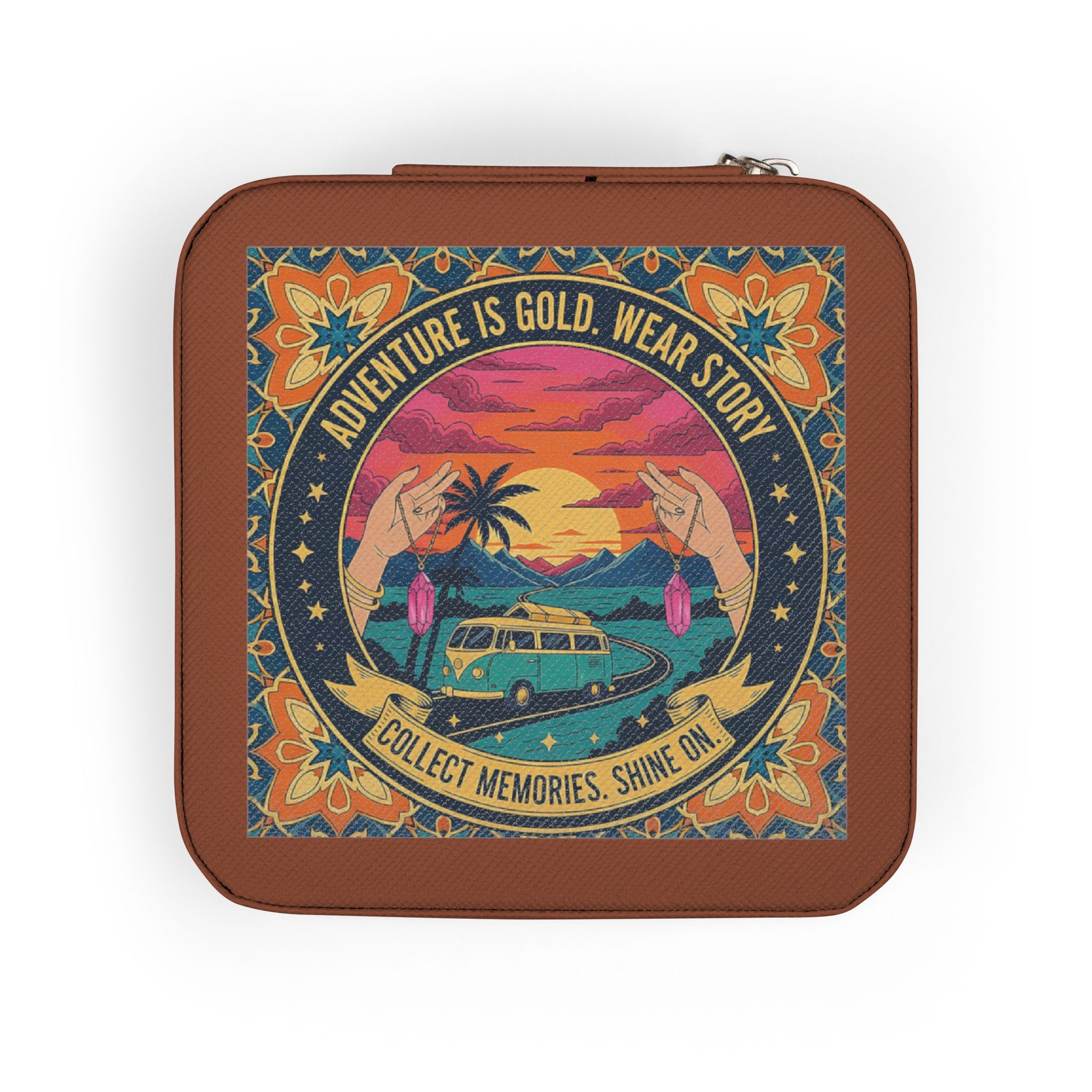 Retro Sunset Jewelry Travel Case — Compact Organizer for Rings, Earrings & Necklaces