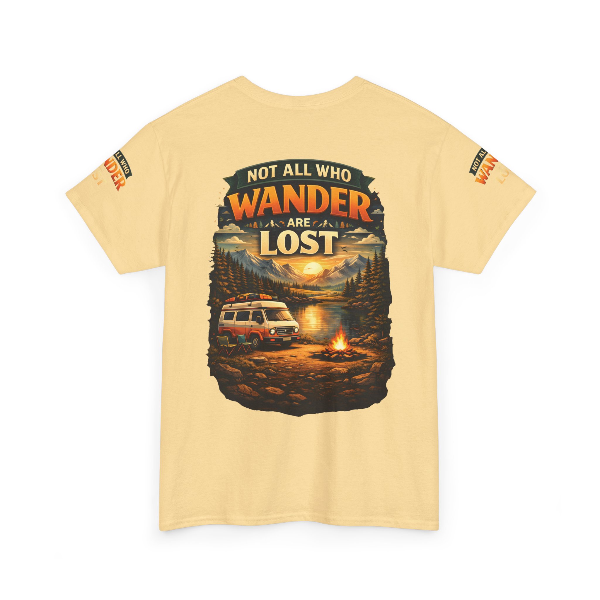 Unisex Heavy Cotton Tee — "Not All Who Wander Are Lost" Design Scenic-Line