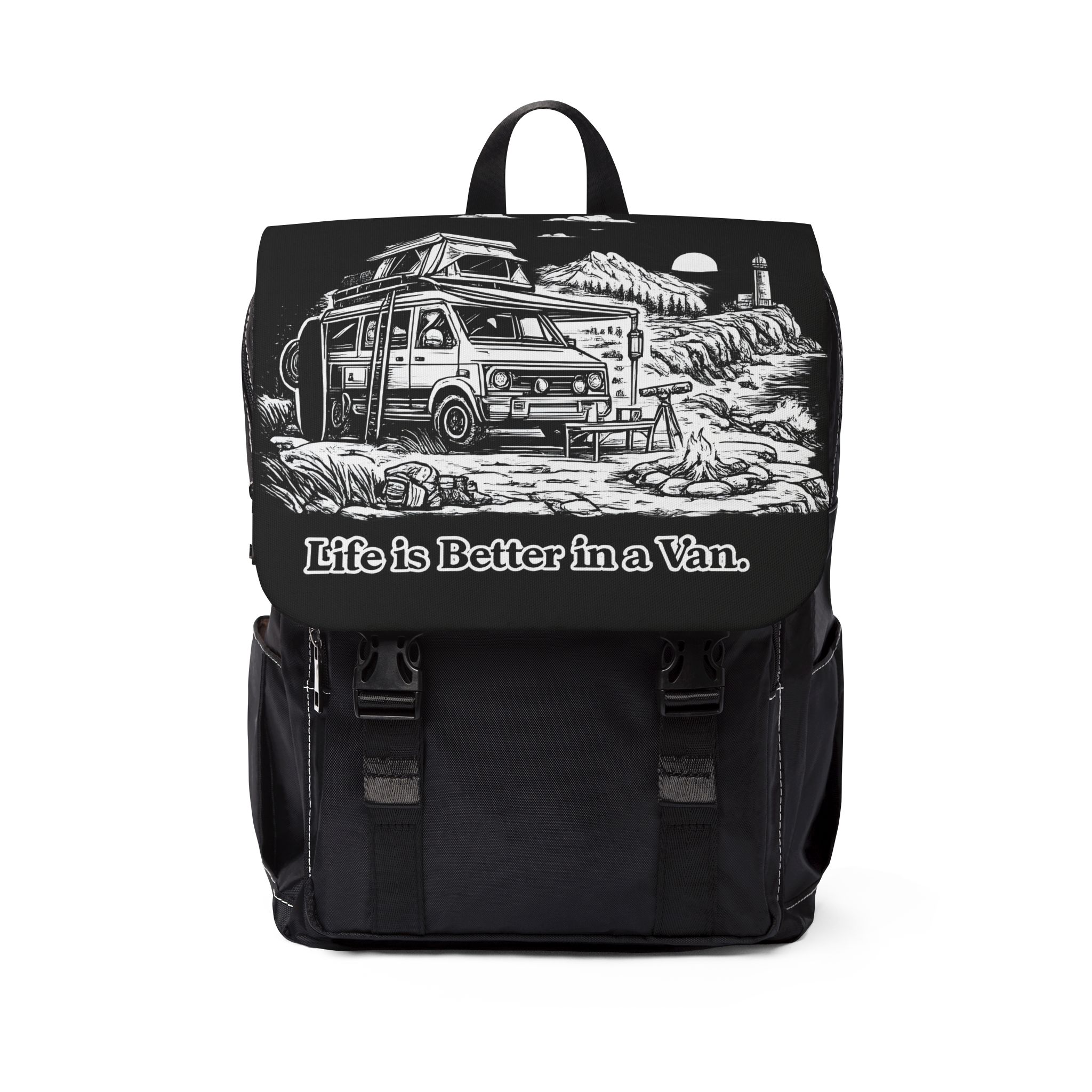 Unisex Casual Shoulder Backpack — "Life Is Better In A Van" Design Minimal-Line