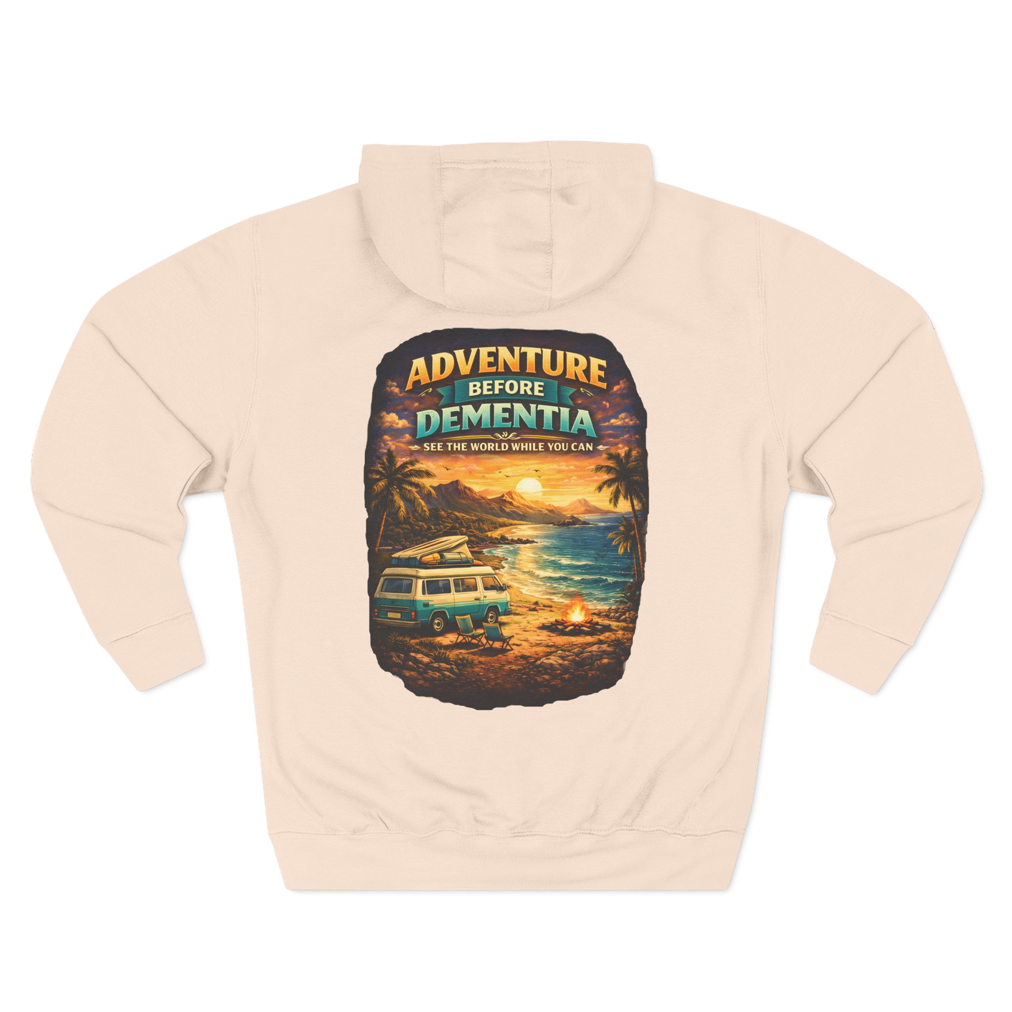Three-Panel Fleece Hoodie - "Adventure Before Dementia" Design Scenic-Line
