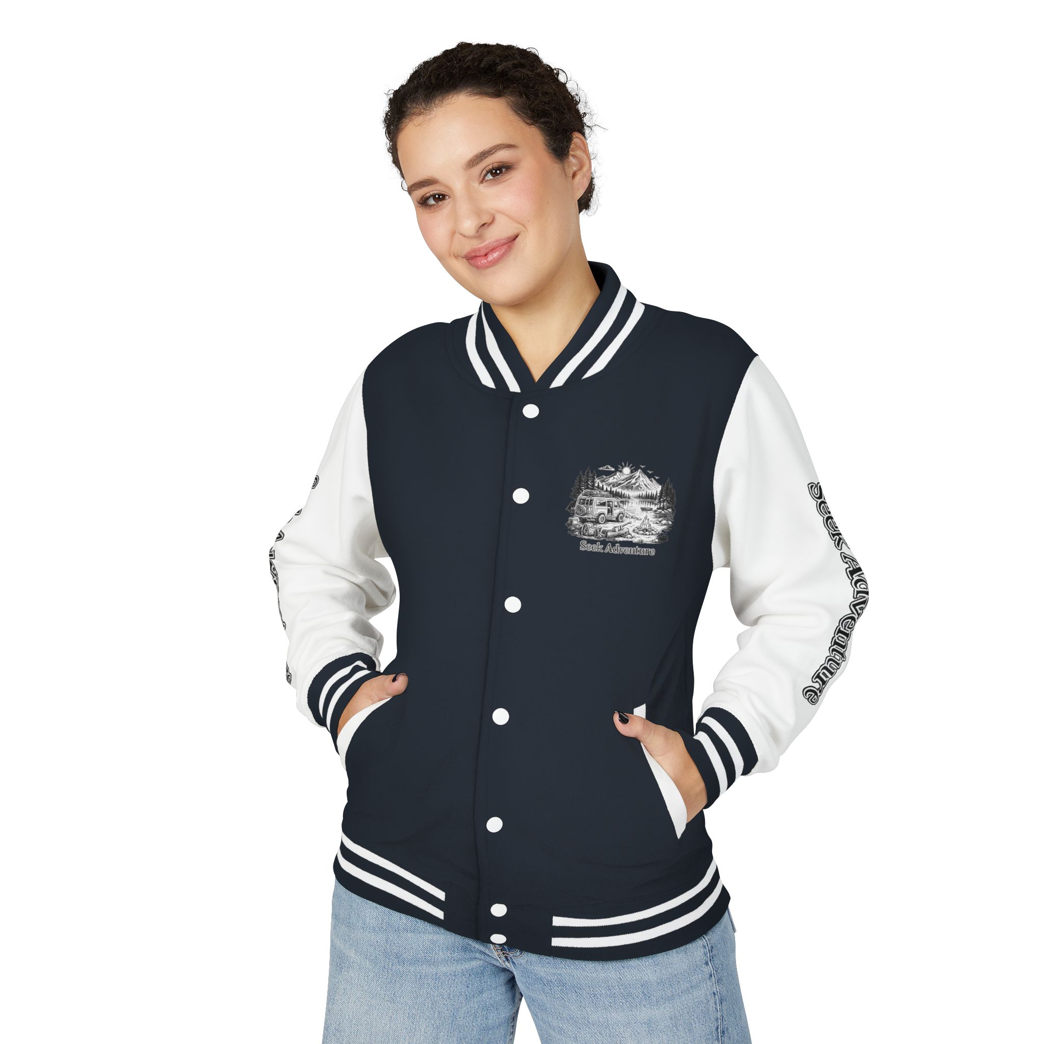14497437302397100531_2048-2.jpeg Unisex Heavyweight Letterman Jacket — "Seek Adventure" Travel Varsity Coat