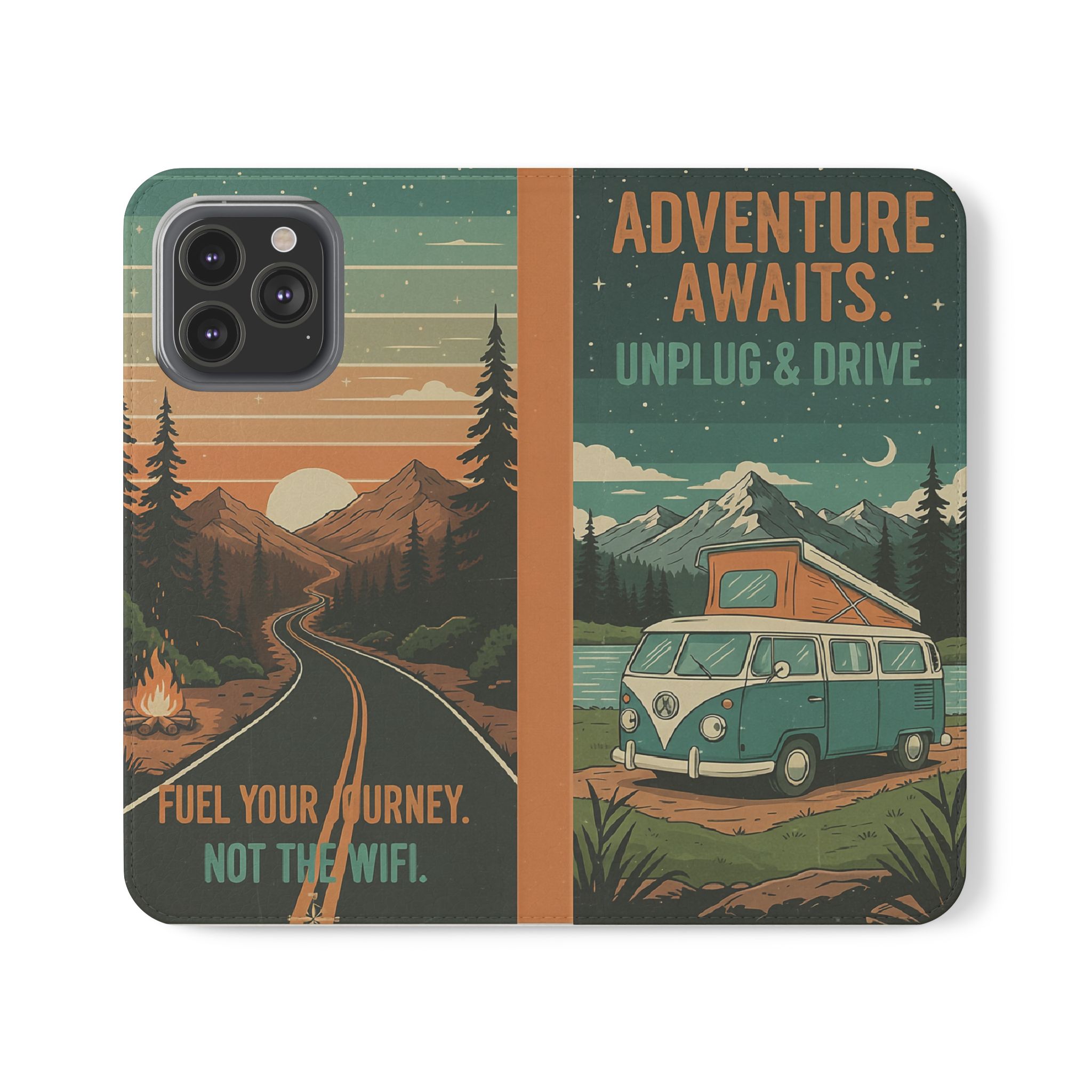 Flip Phone Case — "Adventure Awaits Unplug & Drive" Wallet Case