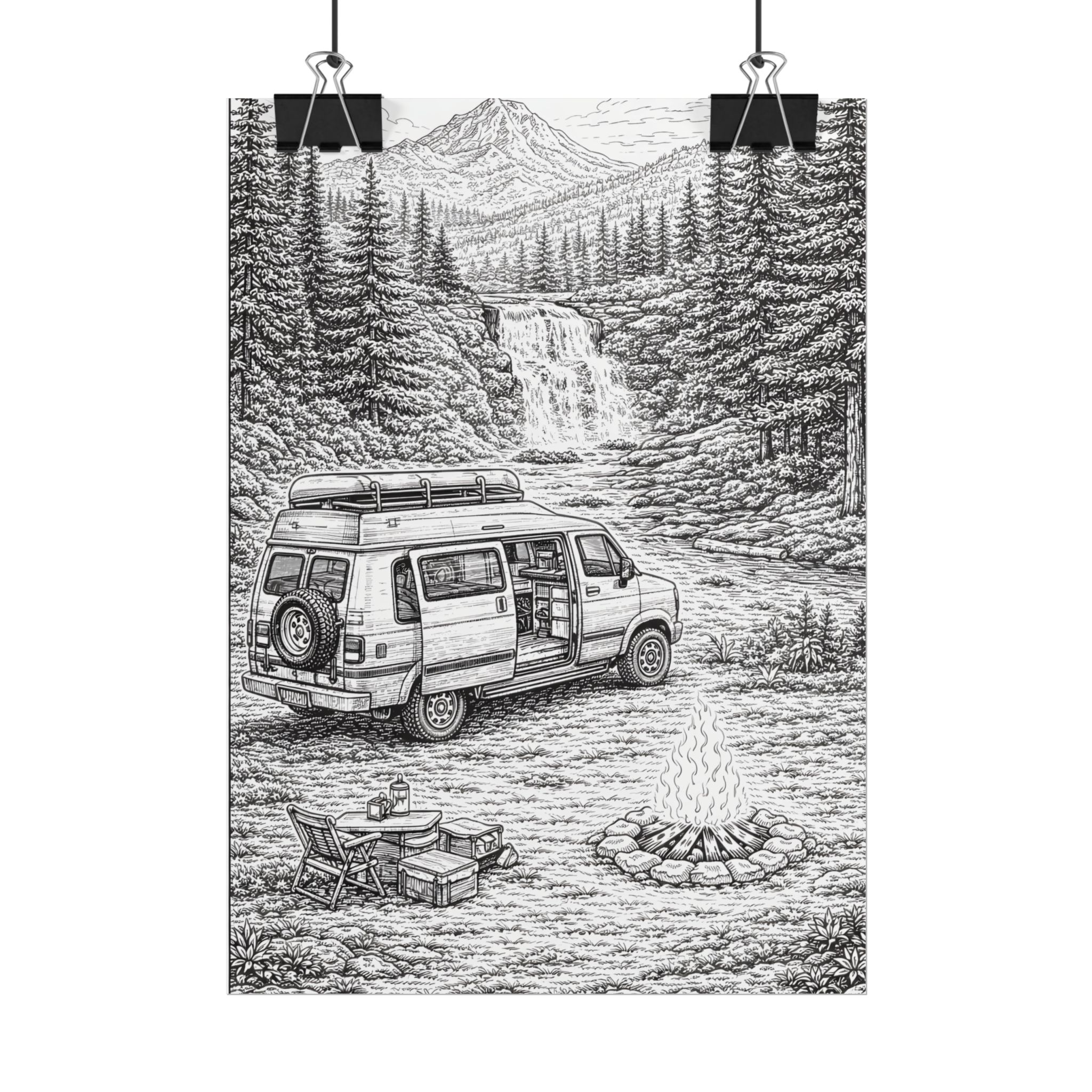 Campervan Poster — Vintage RV Camping Landscape Wall Art