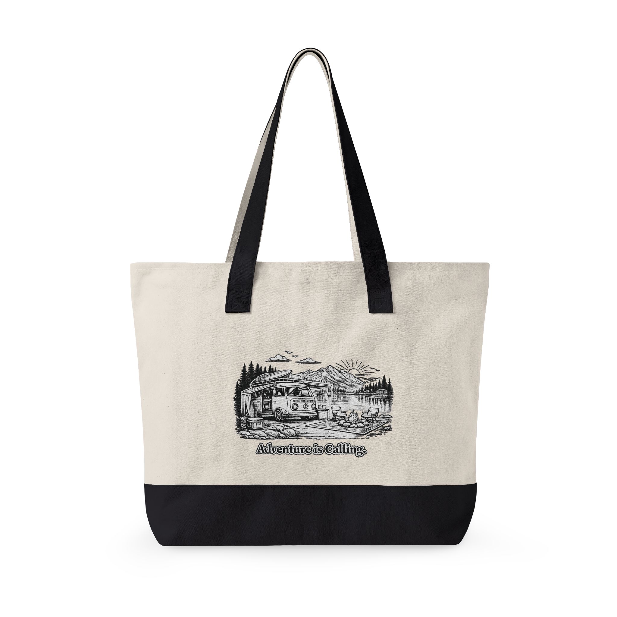 Zippered Canvas Tote — "Adventure Is Calling" (Design Minimal-Line)