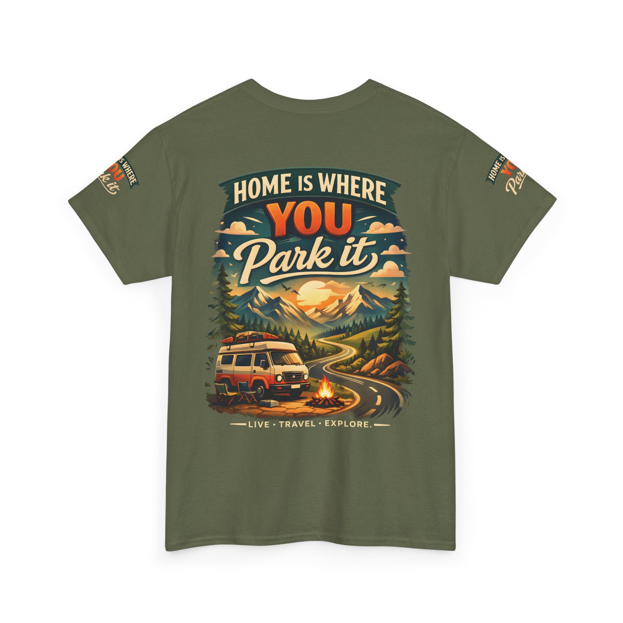 Unisex Heavy Cotton Tee — "Hom Is Where You Park It" Design Scenic-Line