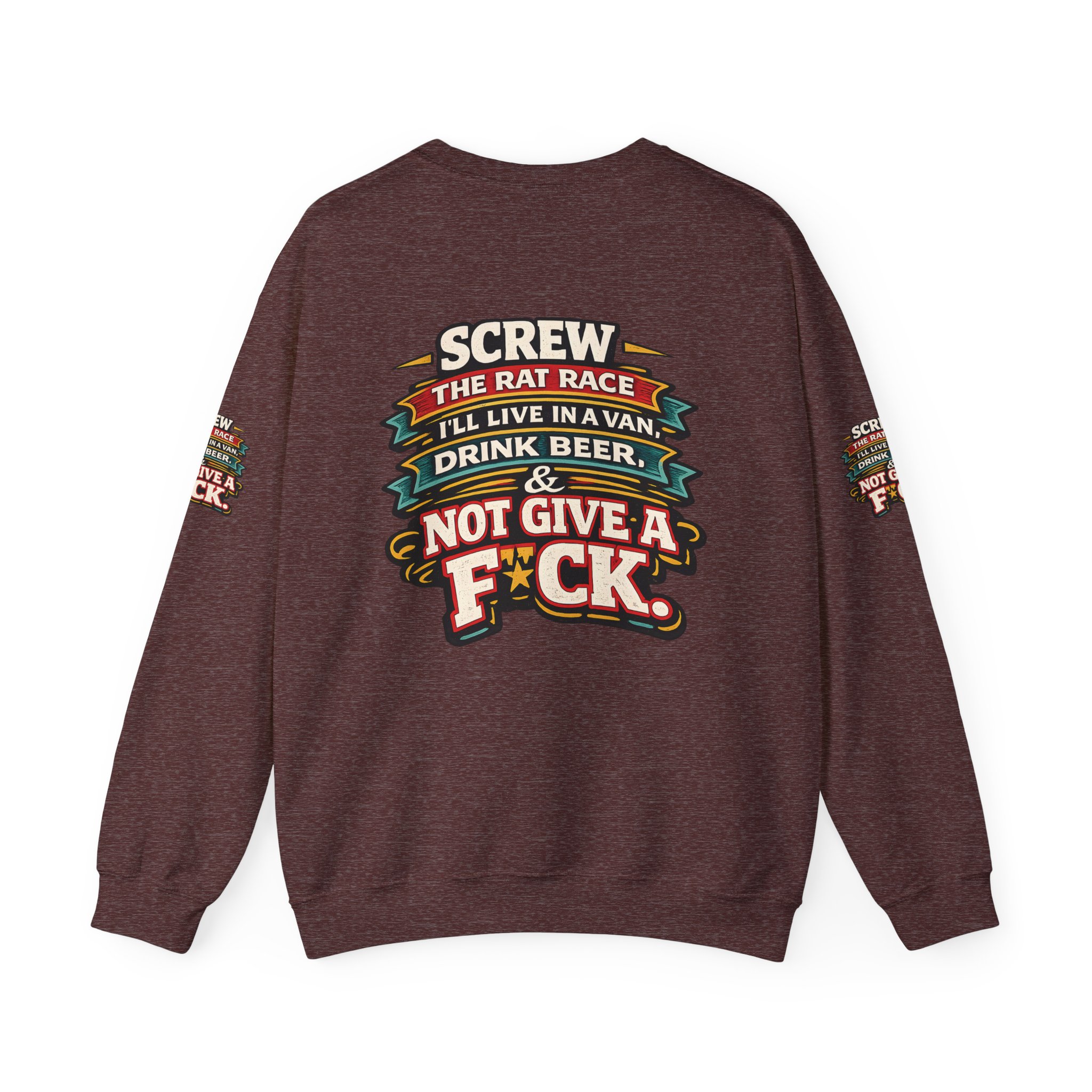 Unisex Heavy Blend™ Crewneck Sweatshirt — "Screw The Rat Race" Design F**K-Line
