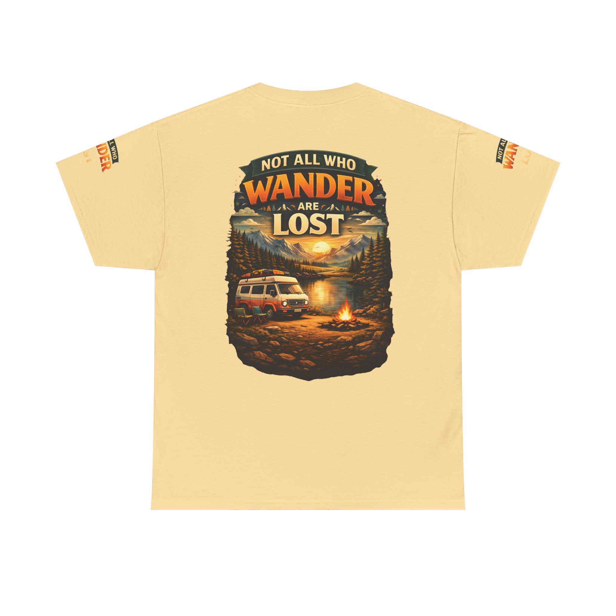 Unisex Heavy Cotton Tee — "Not All Who Wander Are Lost" Design Scenic-Line