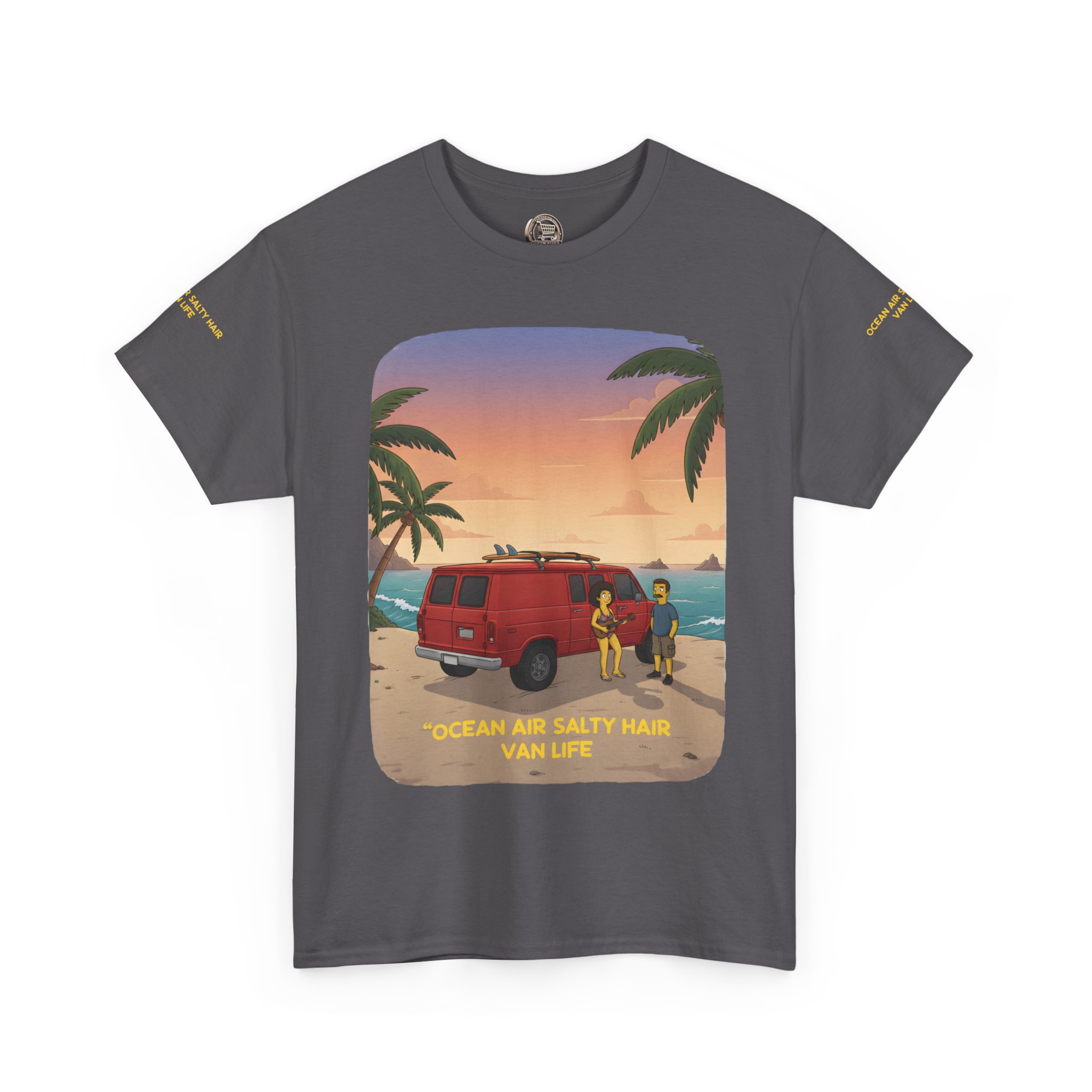Unisex Heavy Cotton Tee — "Ocean Air Salty Hair Van Life" Design Sitcom-Line