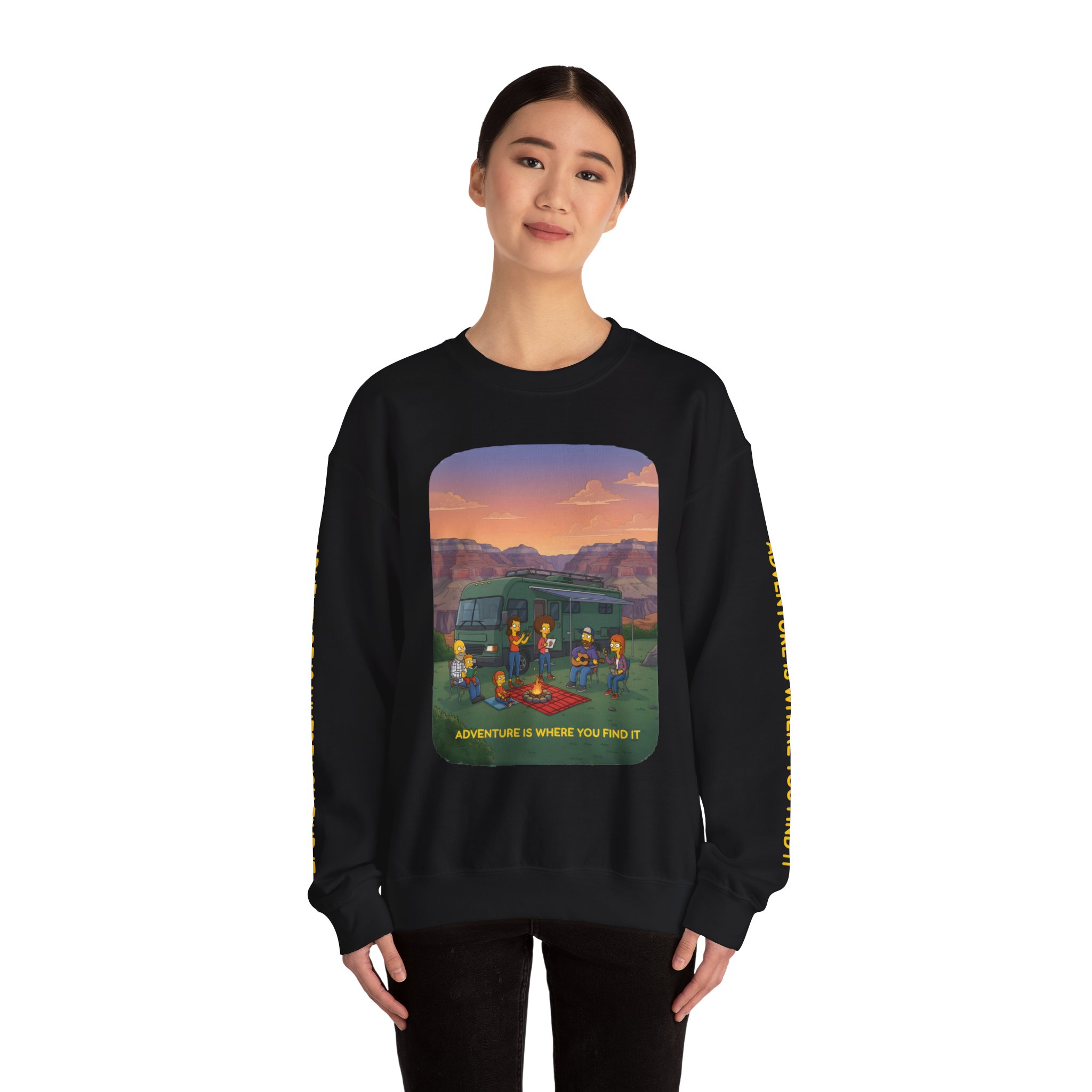 Unisex Heavy Blend™ Crewneck Sweatshirt — "Adventure Is Where You Find It" Design Sitcom-Line