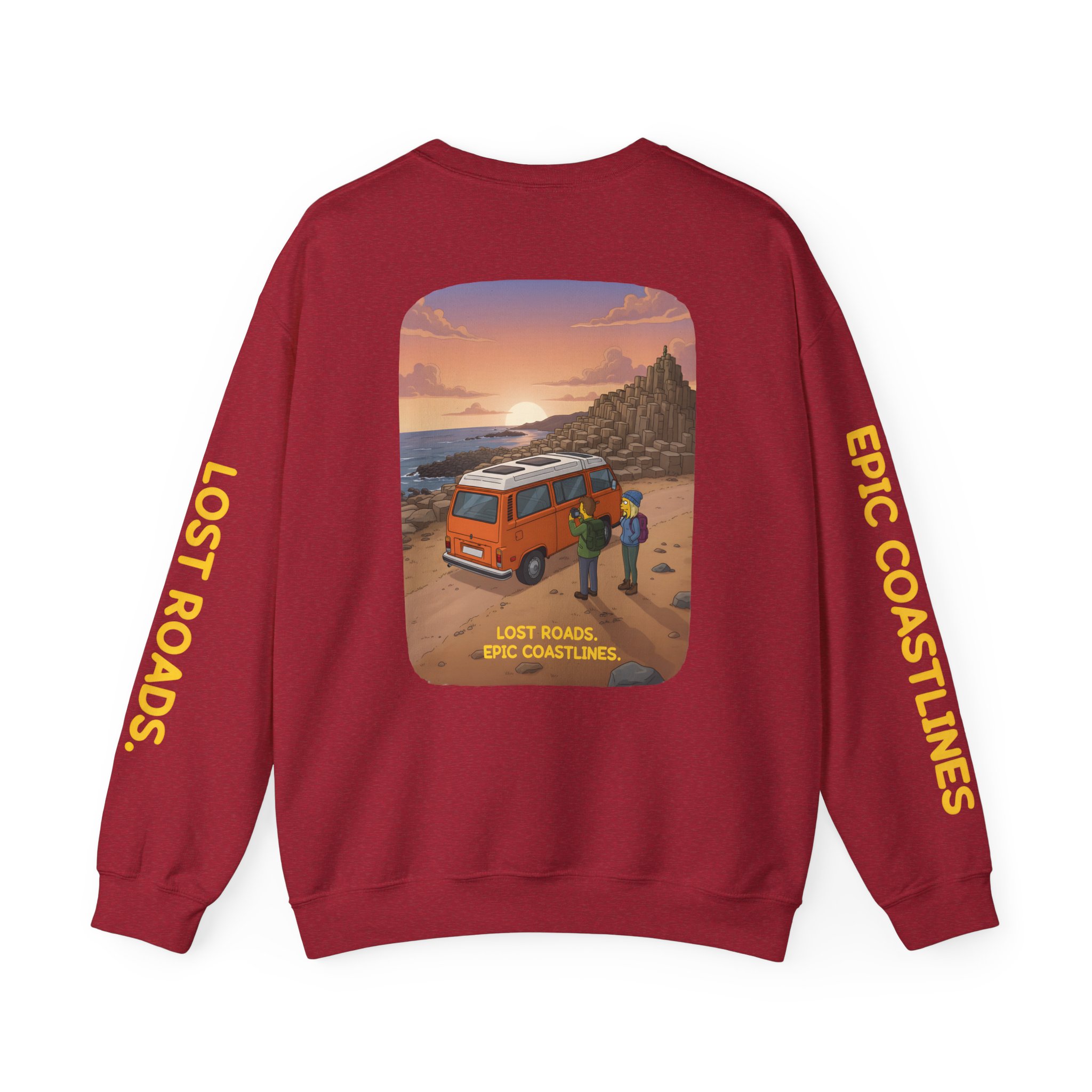 Unisex Heavy Blend™ Crewneck Sweatshirt — "Lost Roads Epic Coastlines" Design Sitcom-Line