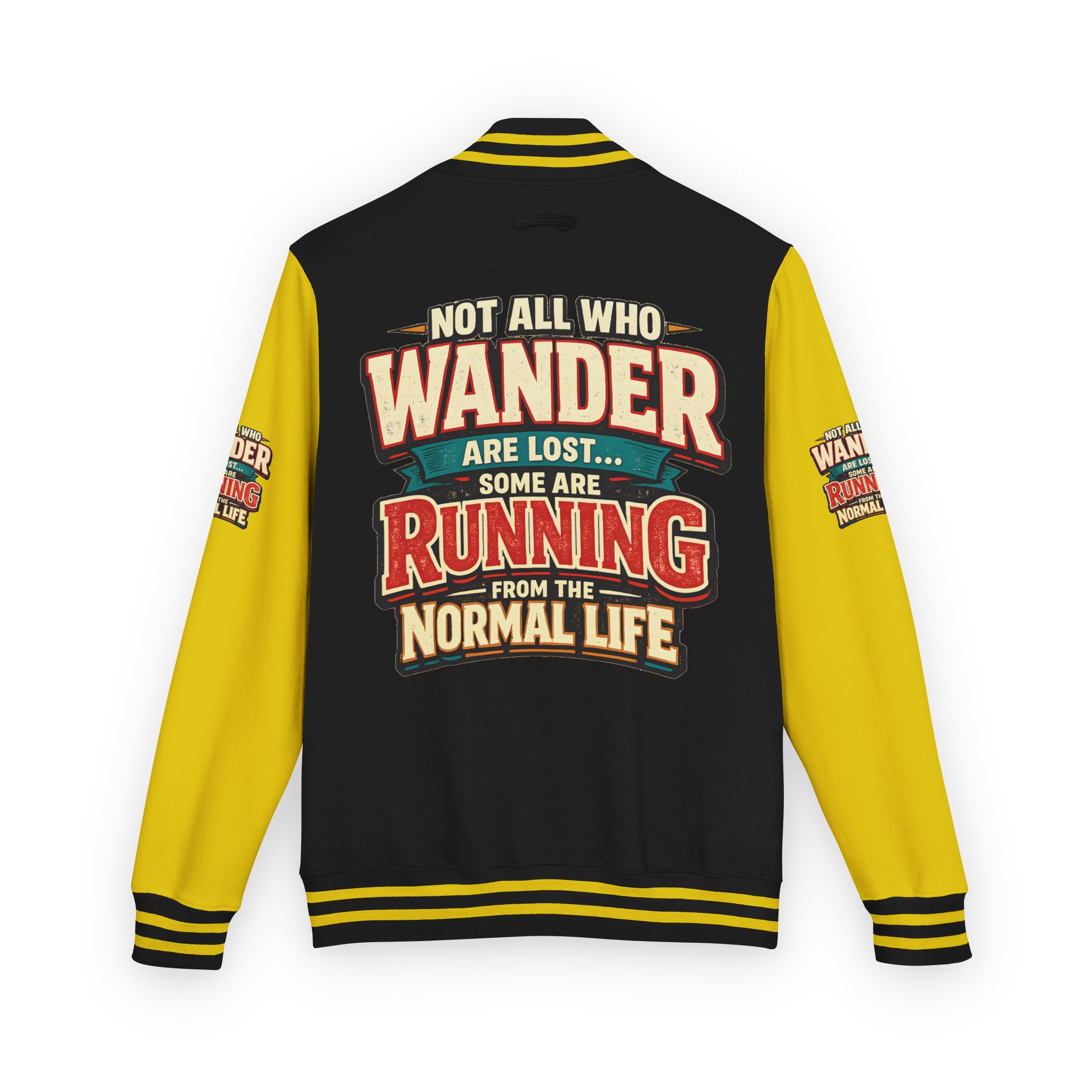 Unisex Heavyweight Letterman Jacket — "Not All Who Wander Are Lost" Design F**K-Line