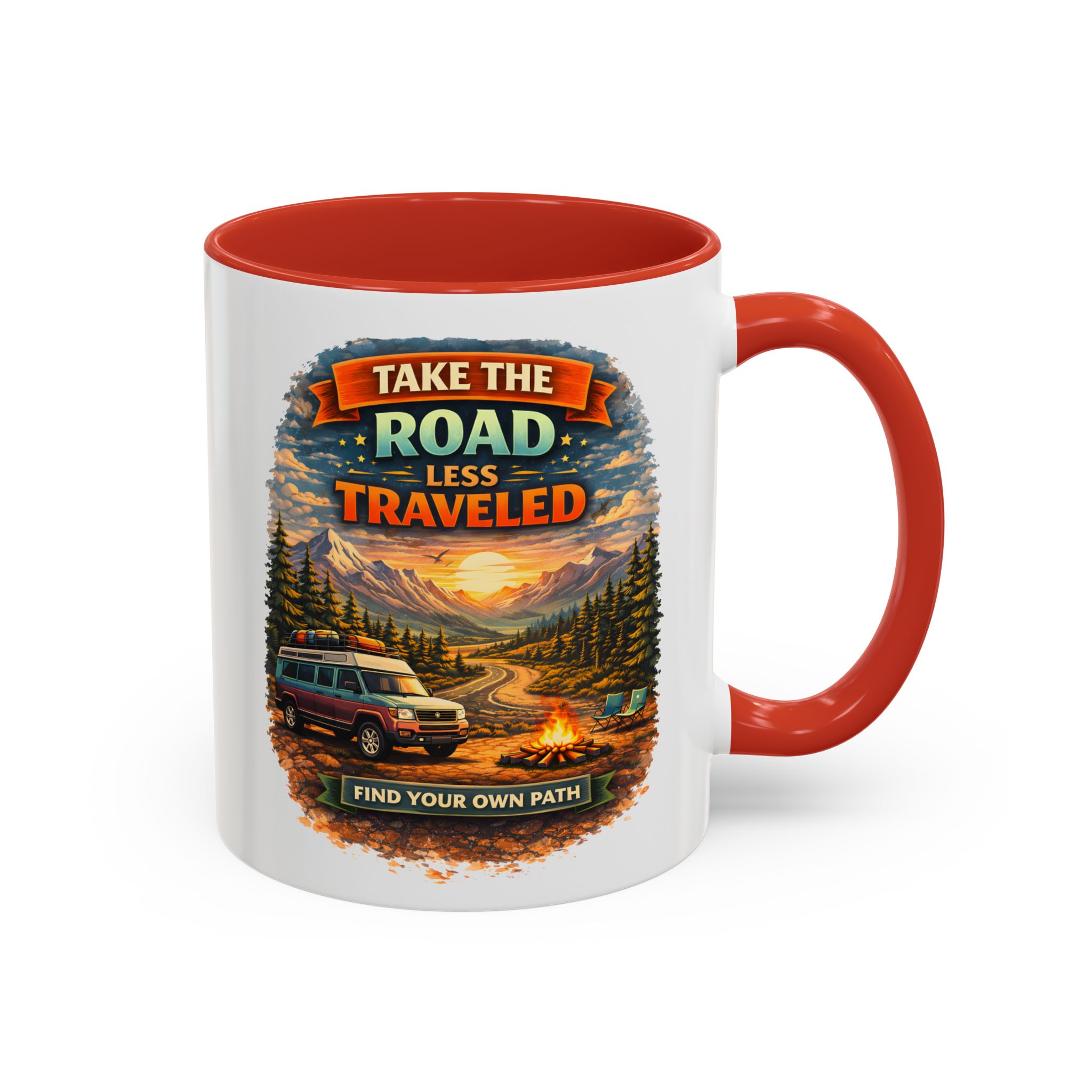14524539382709497107_2048.jpeg Accent Coffee Mug (11, 15oz) — "Take The Road Less Traveled" Design Scenic-Line