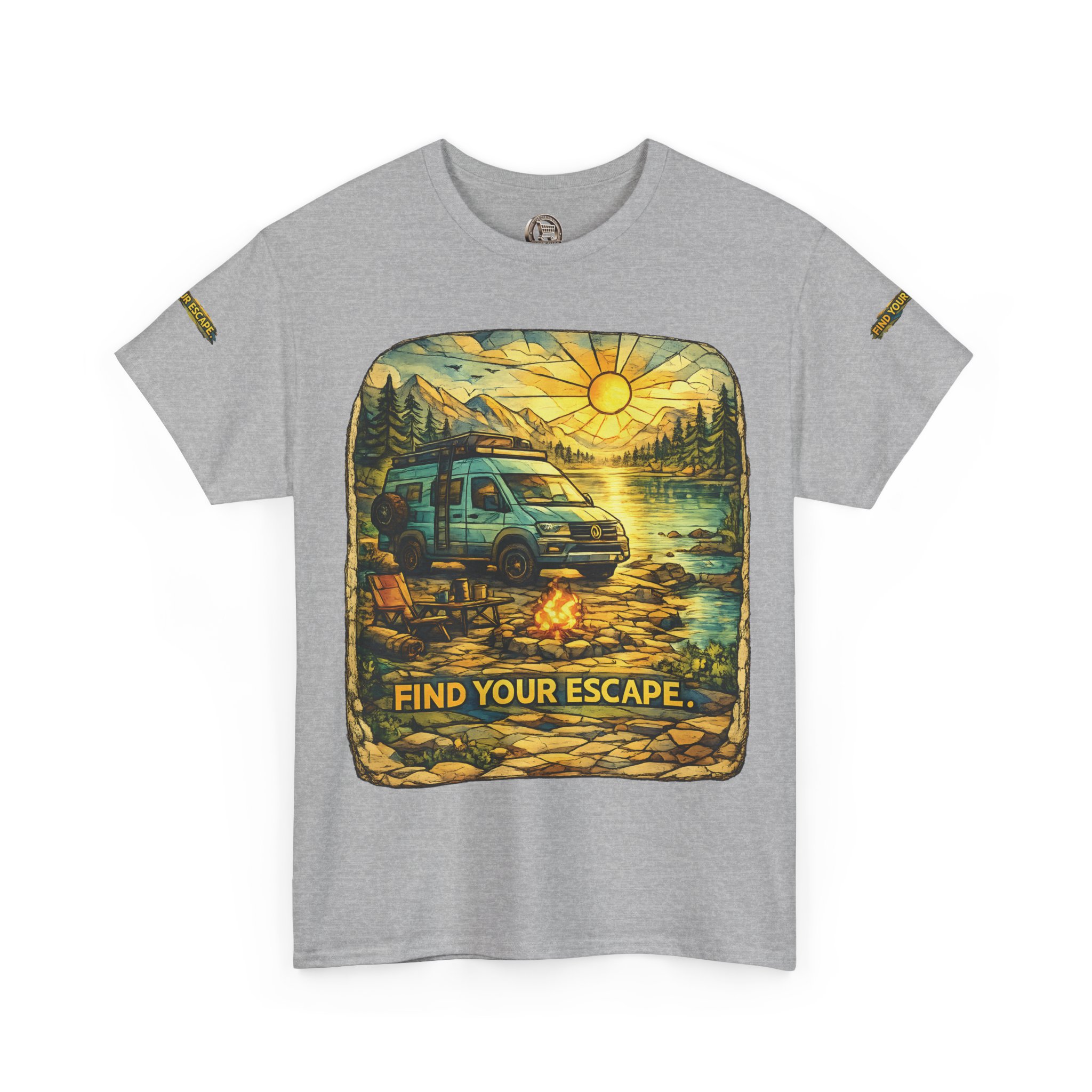 Unisex Heavy Cotton Tee — "Find Your Escape" Design Cubic-Line