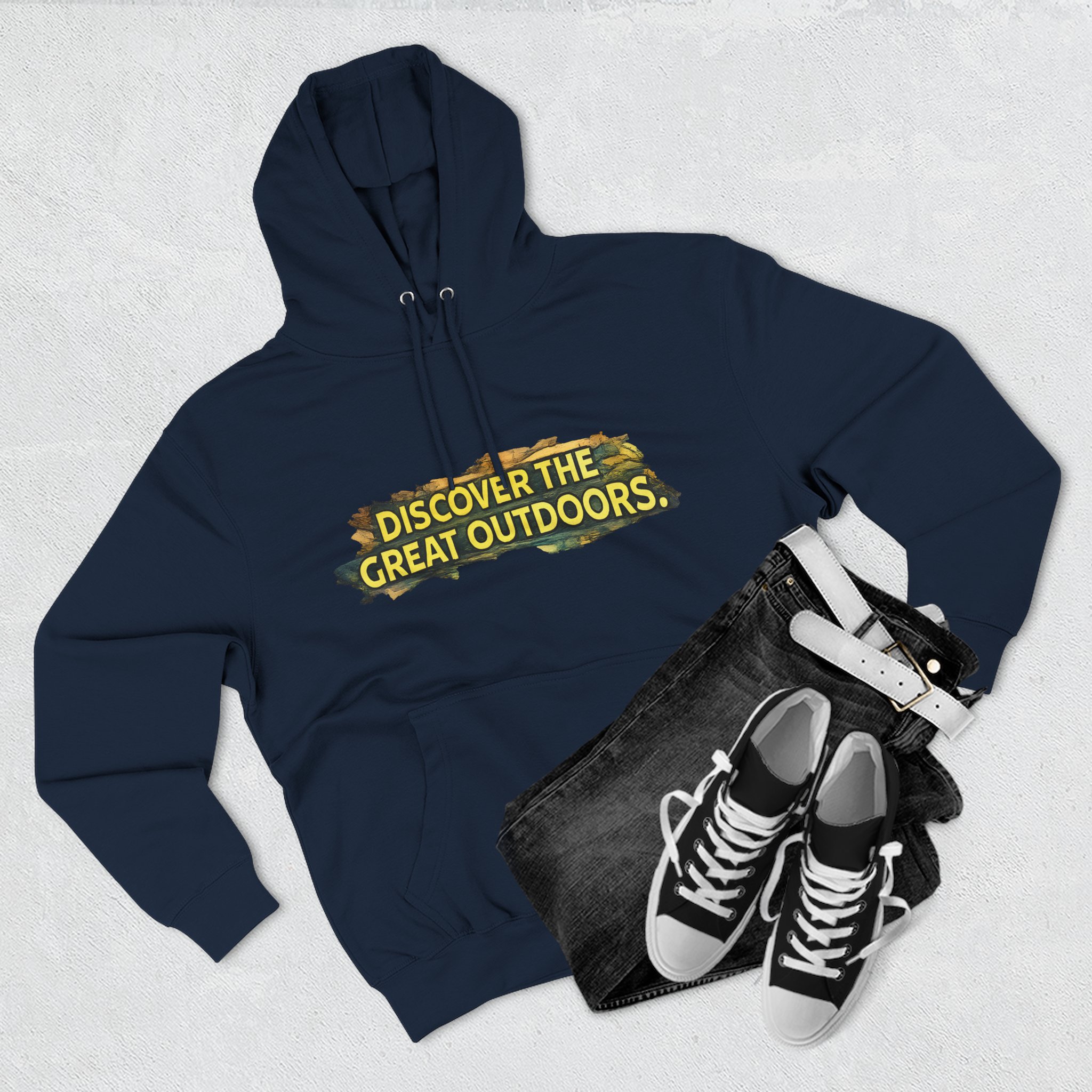 Three-Panel Fleece Hoodie - "Discover The Great Outdoors" Design Cubic-Line