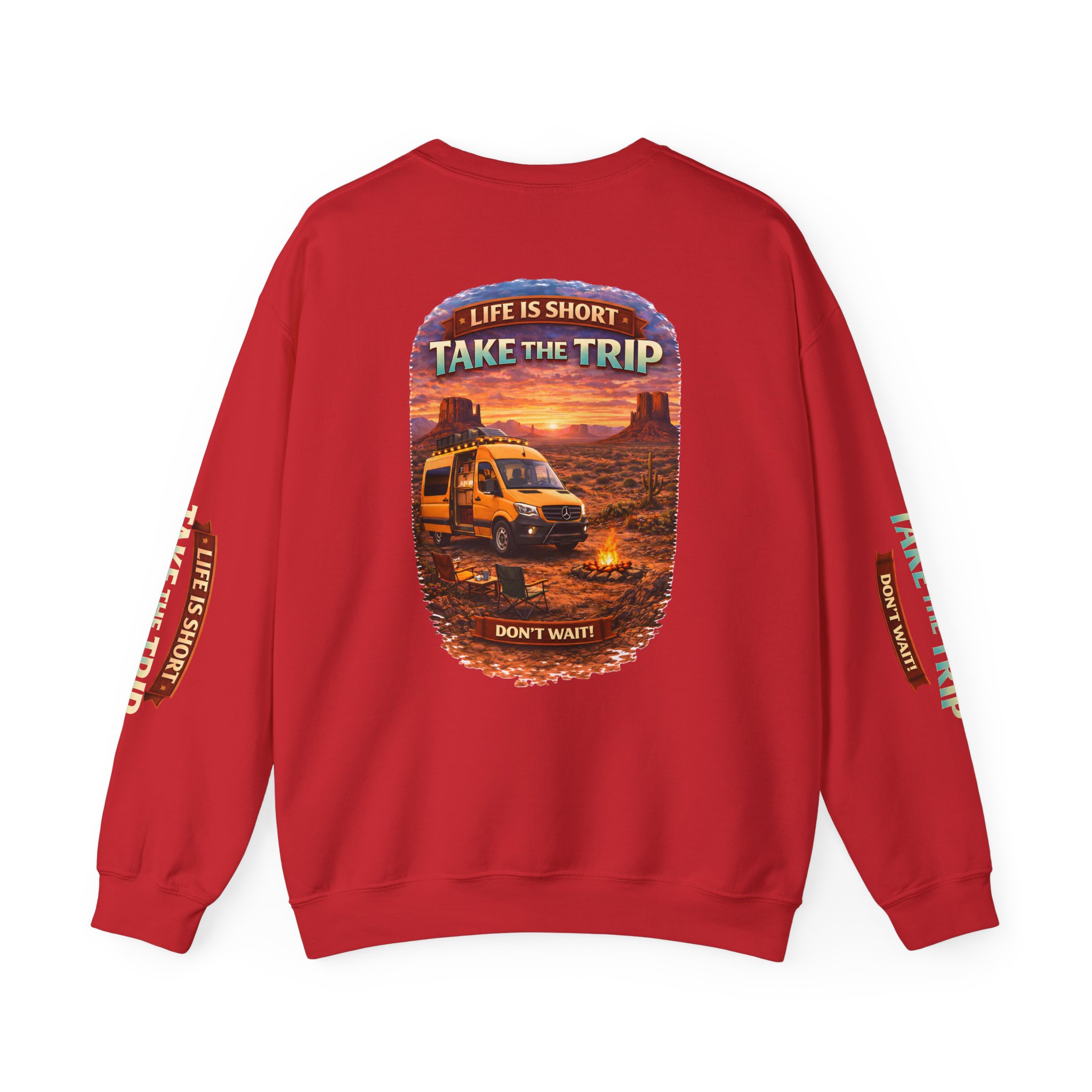 Unisex Heavy Blend™ Crewneck Sweatshirt — "Live Is Short Take The Trip" Design Scenic-Line