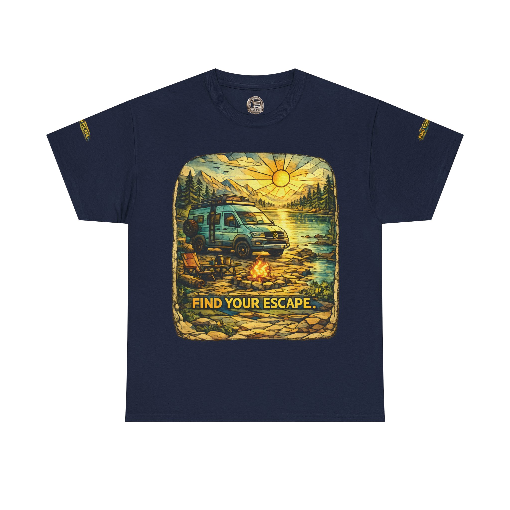 Unisex Heavy Cotton Tee — "Find Your Escape" Design Cubic-Line