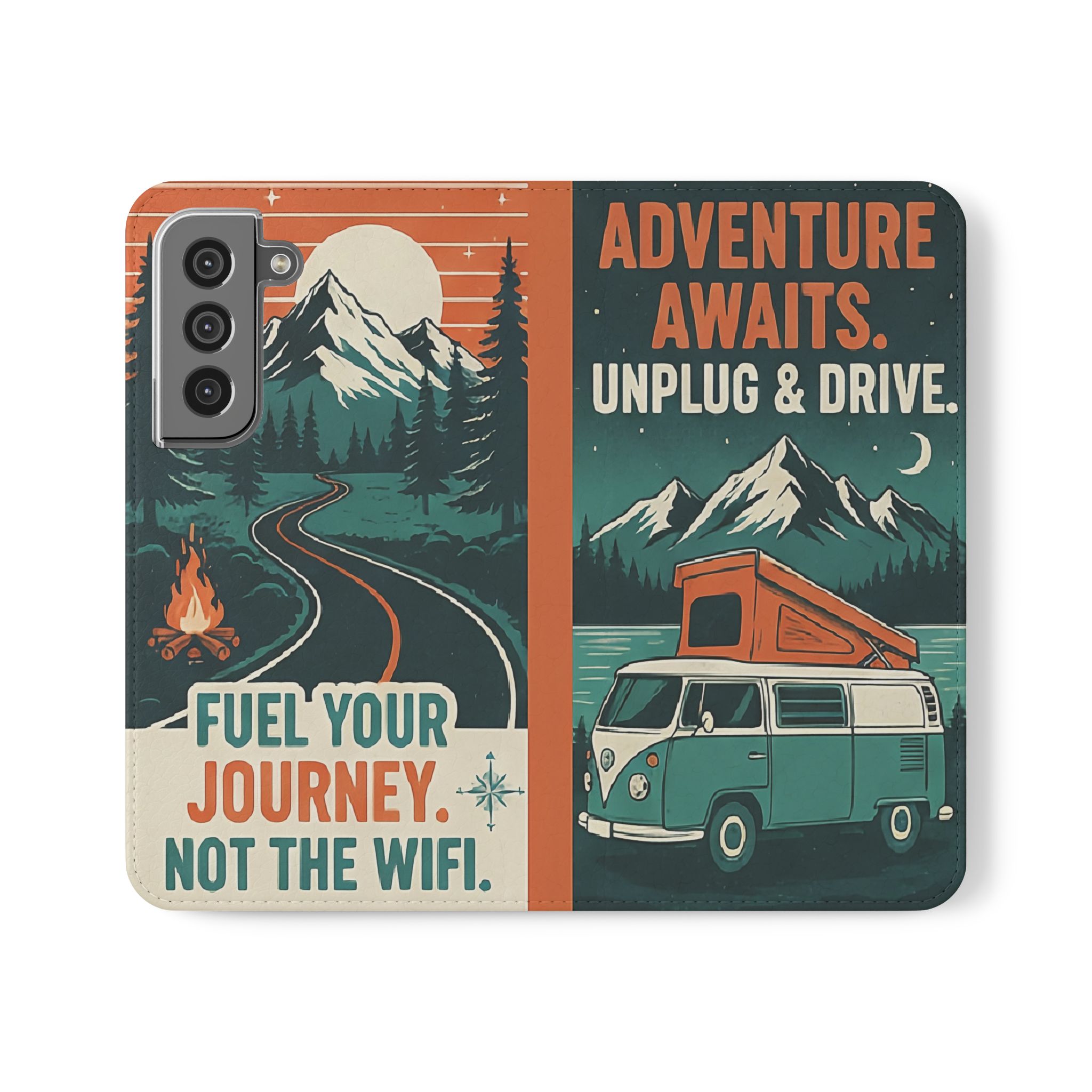 Flip Phone Case — "Adventure Awaits, Fuel Your Journey, Not the WiFi" Wallet Cover