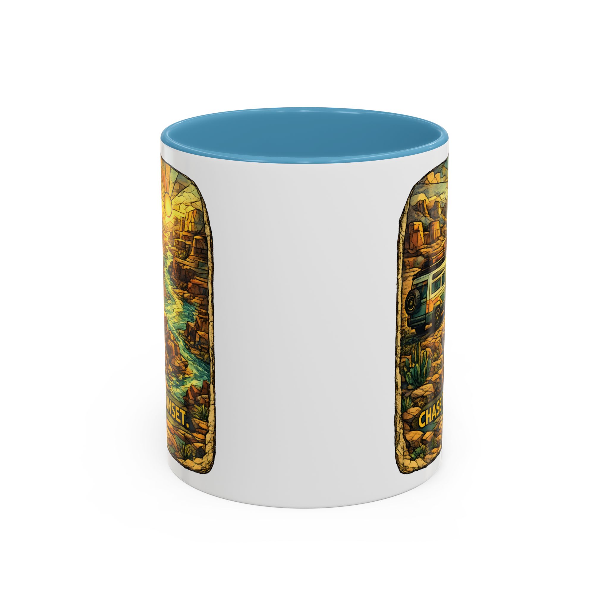 Accent Coffee Mug (11, 15oz) — "Chase The Sunset" Design Cubic-Line