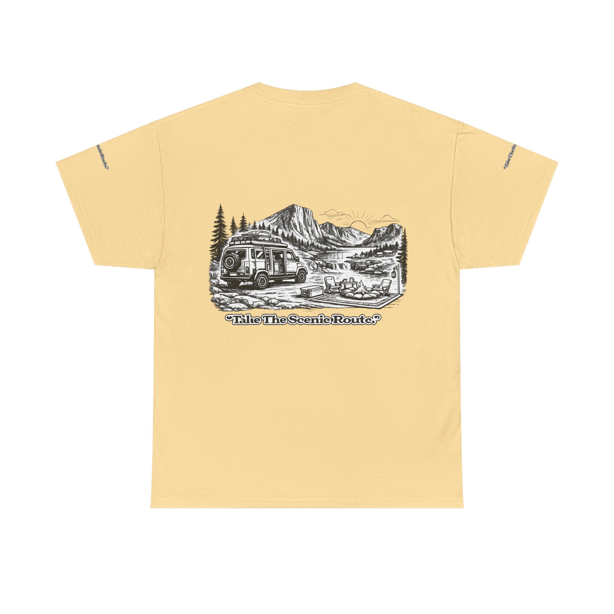 Unisex Heavy Cotton Tee — "Take The Scenic Route" Design Minimal-Line