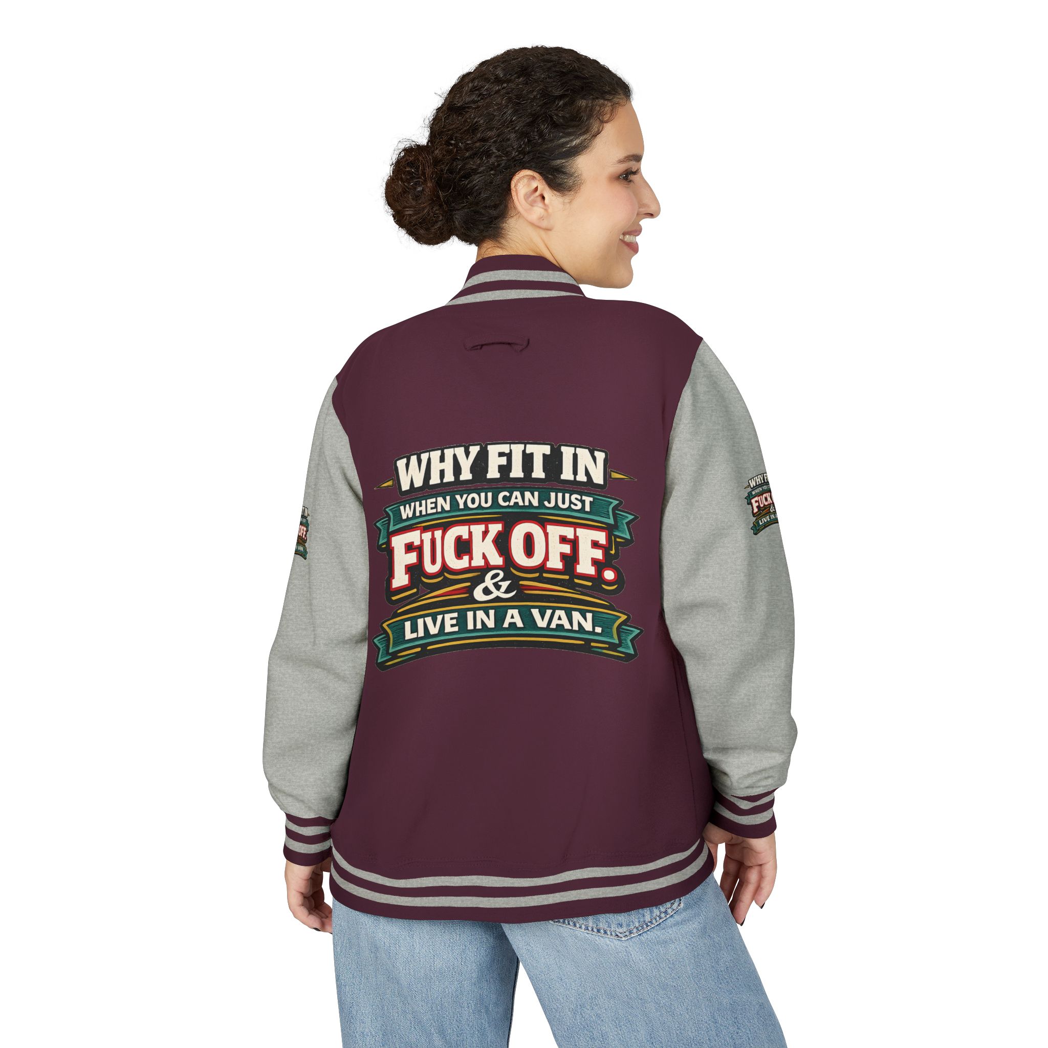 Unisex Heavyweight Letterman Jacket — "Why Fit In" Design F**K-Line