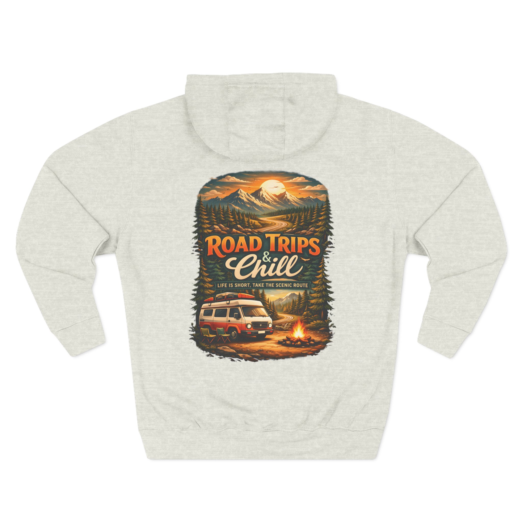 Three-Panel Fleece Hoodie - "Road Trips & Chill" Design Scenic-Line