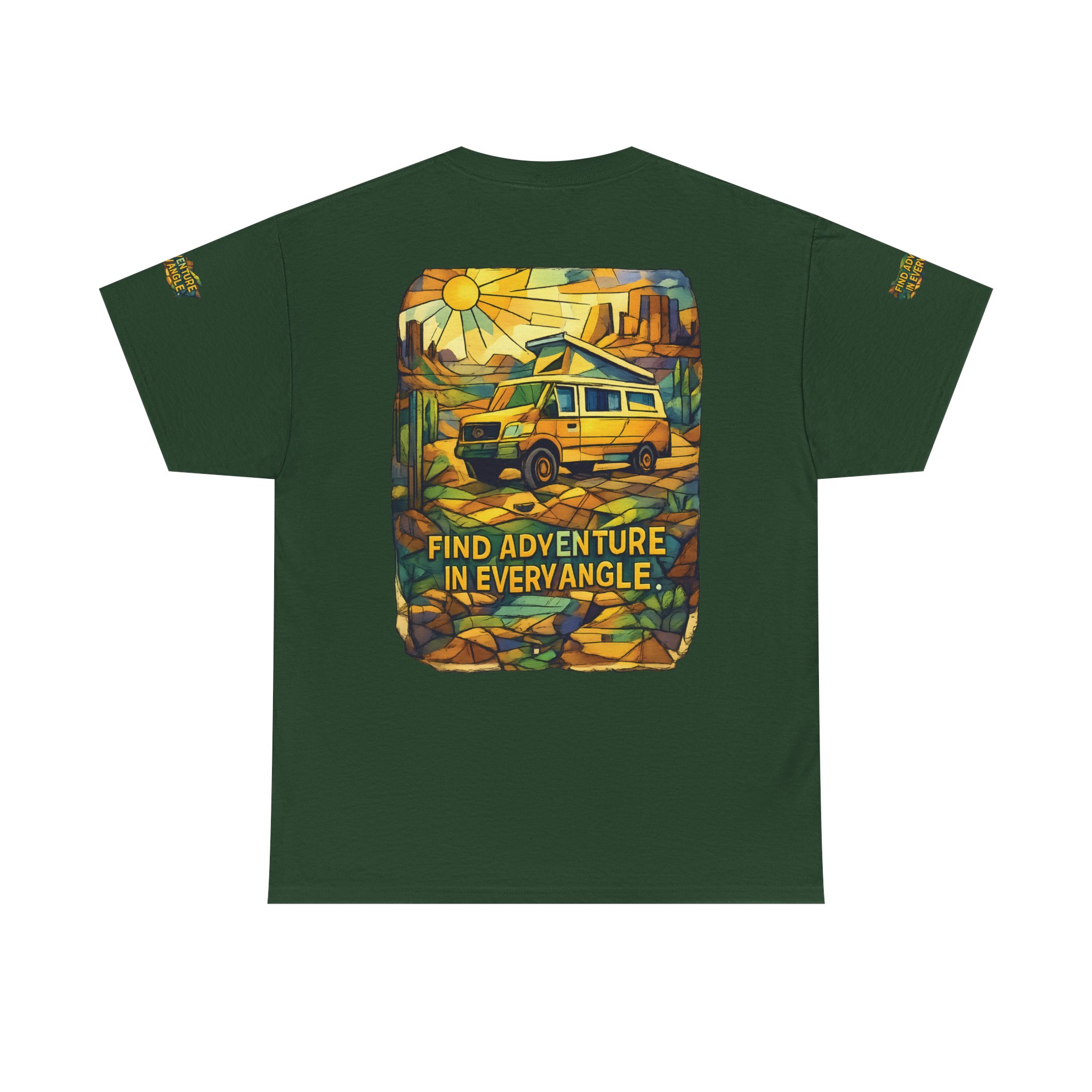 Unisex Heavy Cotton Tee — "Find Adventure In Every Corner" Design Cubic-Line