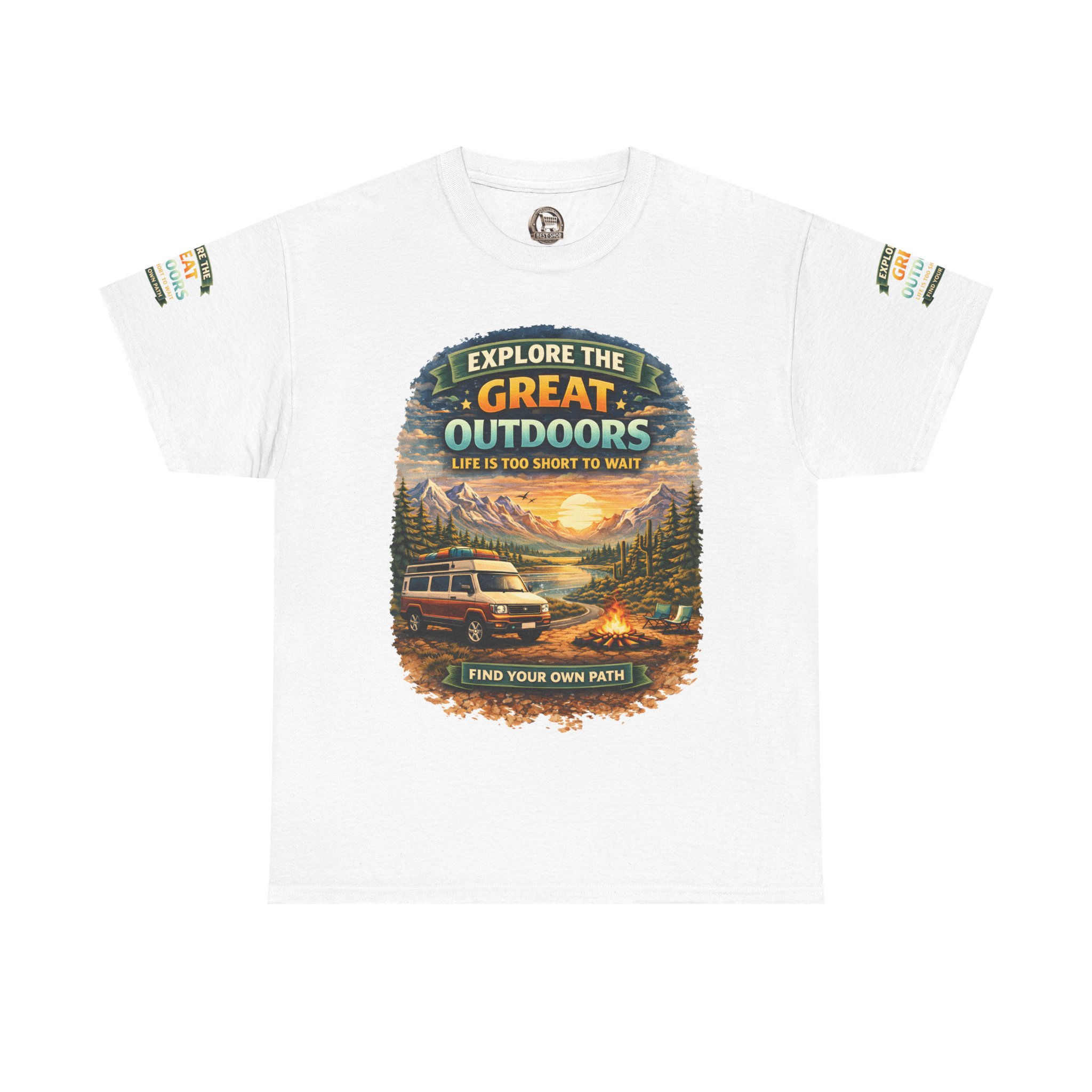 Unisex Heavy Cotton Tee — "Explore The Great Outdoors" Design Scenic-Line