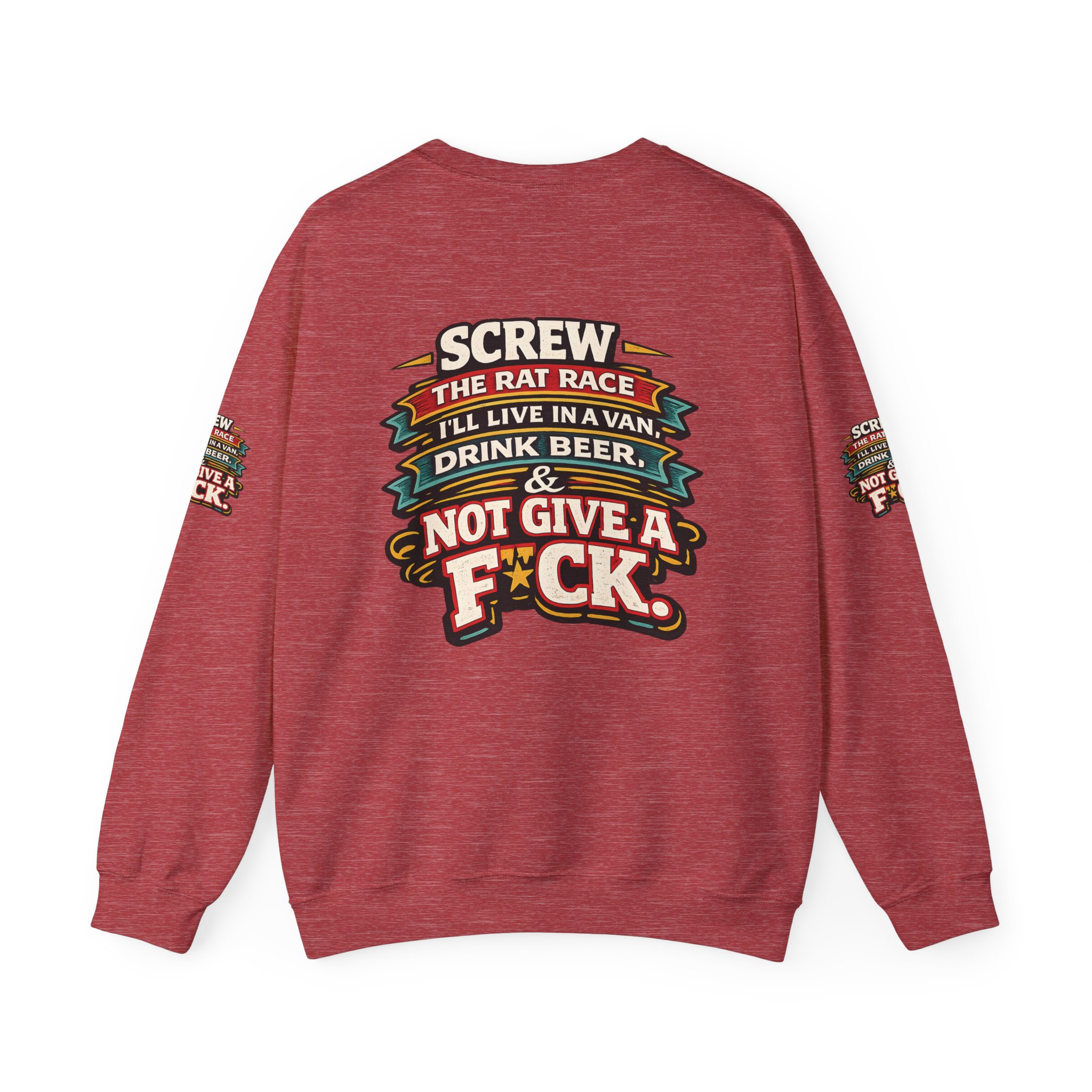 Unisex Heavy Blend™ Crewneck Sweatshirt — "Screw The Rat Race" Design F**K-Line