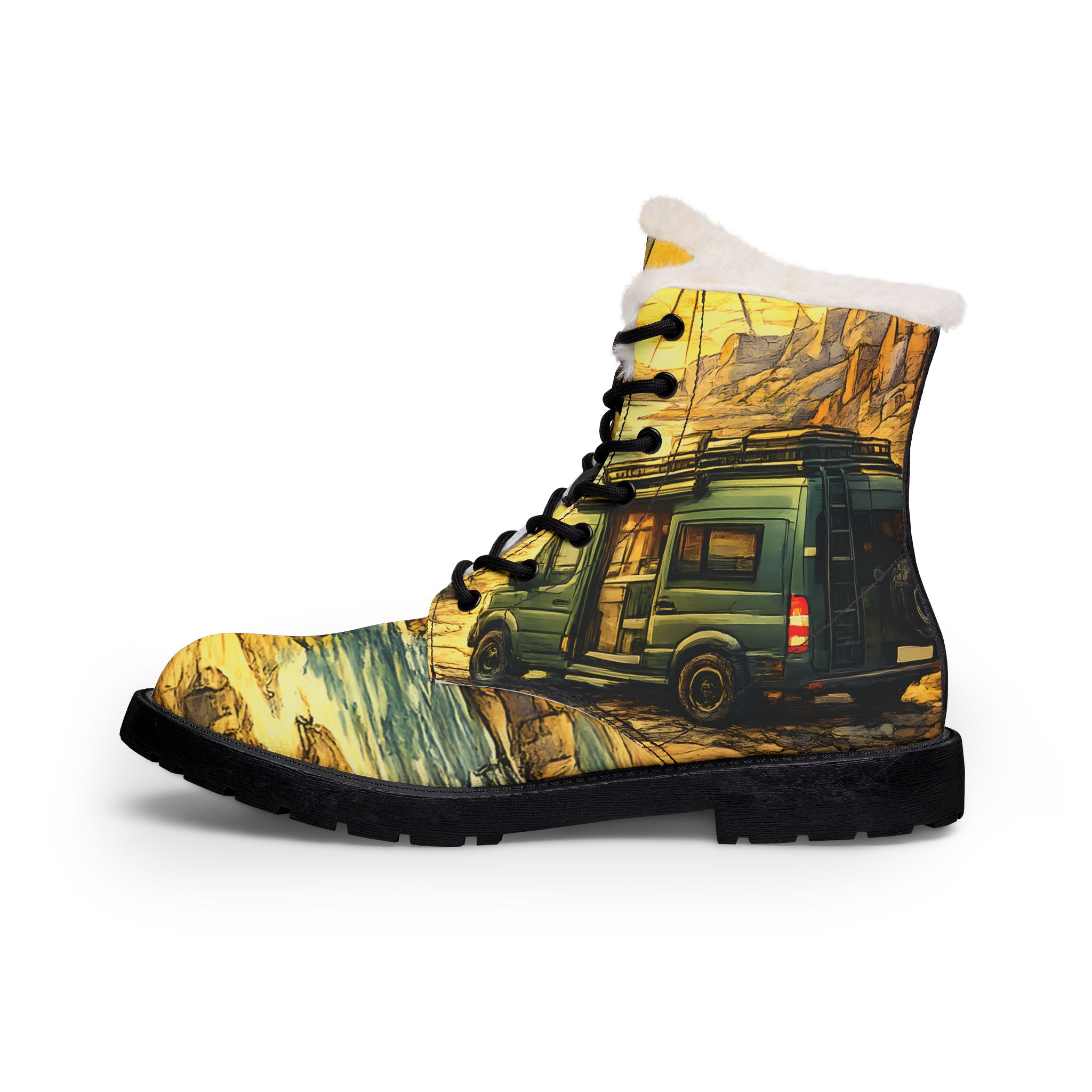 Women's Fur and Leather Boots — Women's Mercedes camper Boots (Cubic-Line)