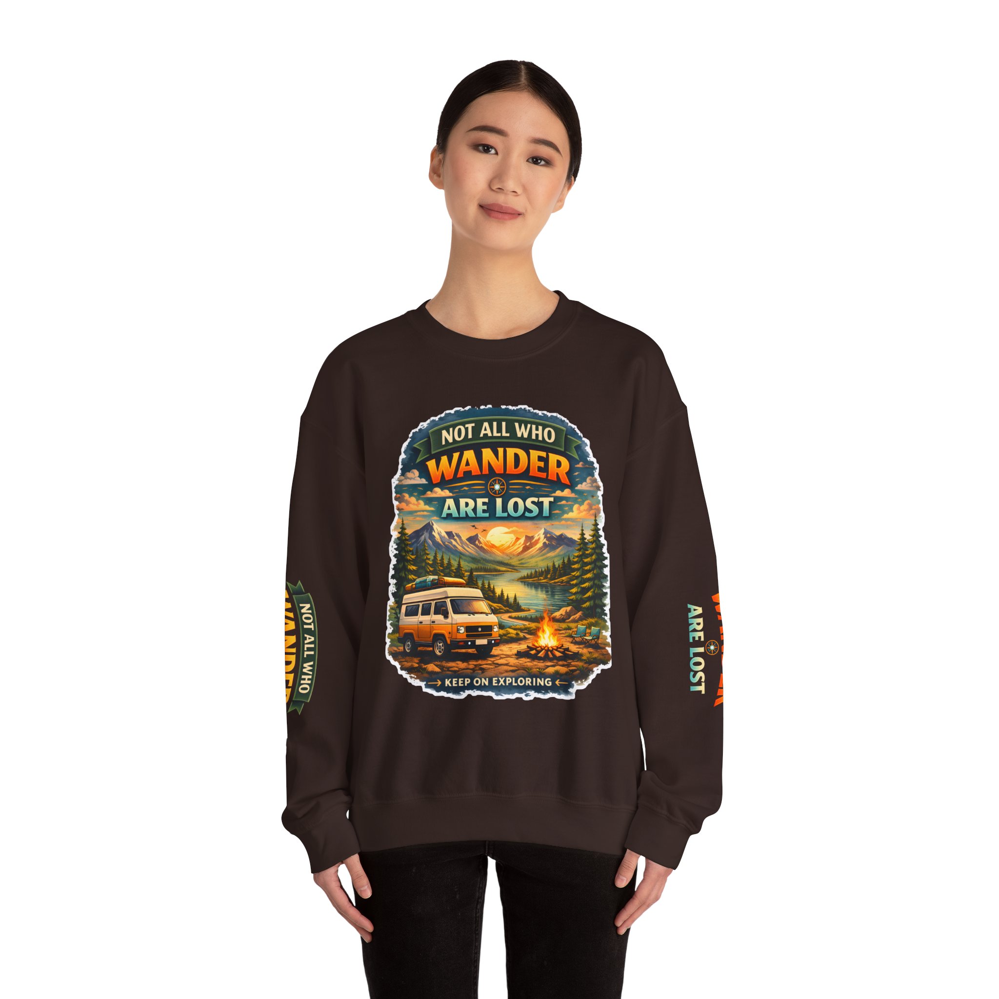 Unisex Heavy Blend™ Crewneck Sweatshirt — "Not All Who Wander Are Lost" Design Scenic-Line