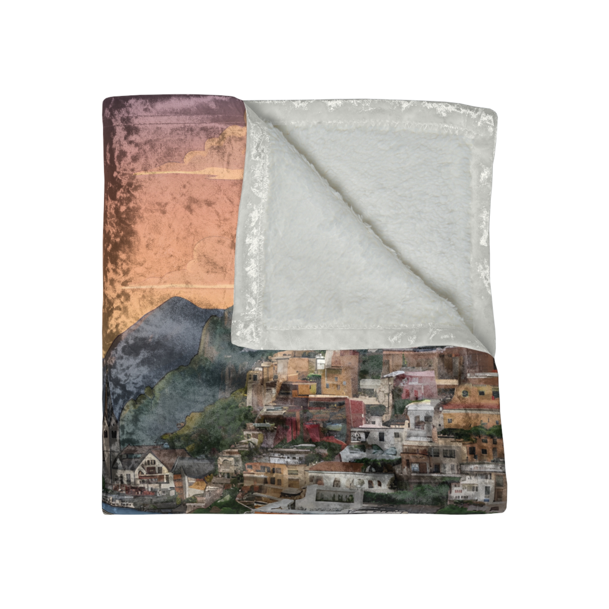 Crushed Velvet Blanket —"Mountain Air-Alpine Adventure" Design Sitcom-Line (Campervan)