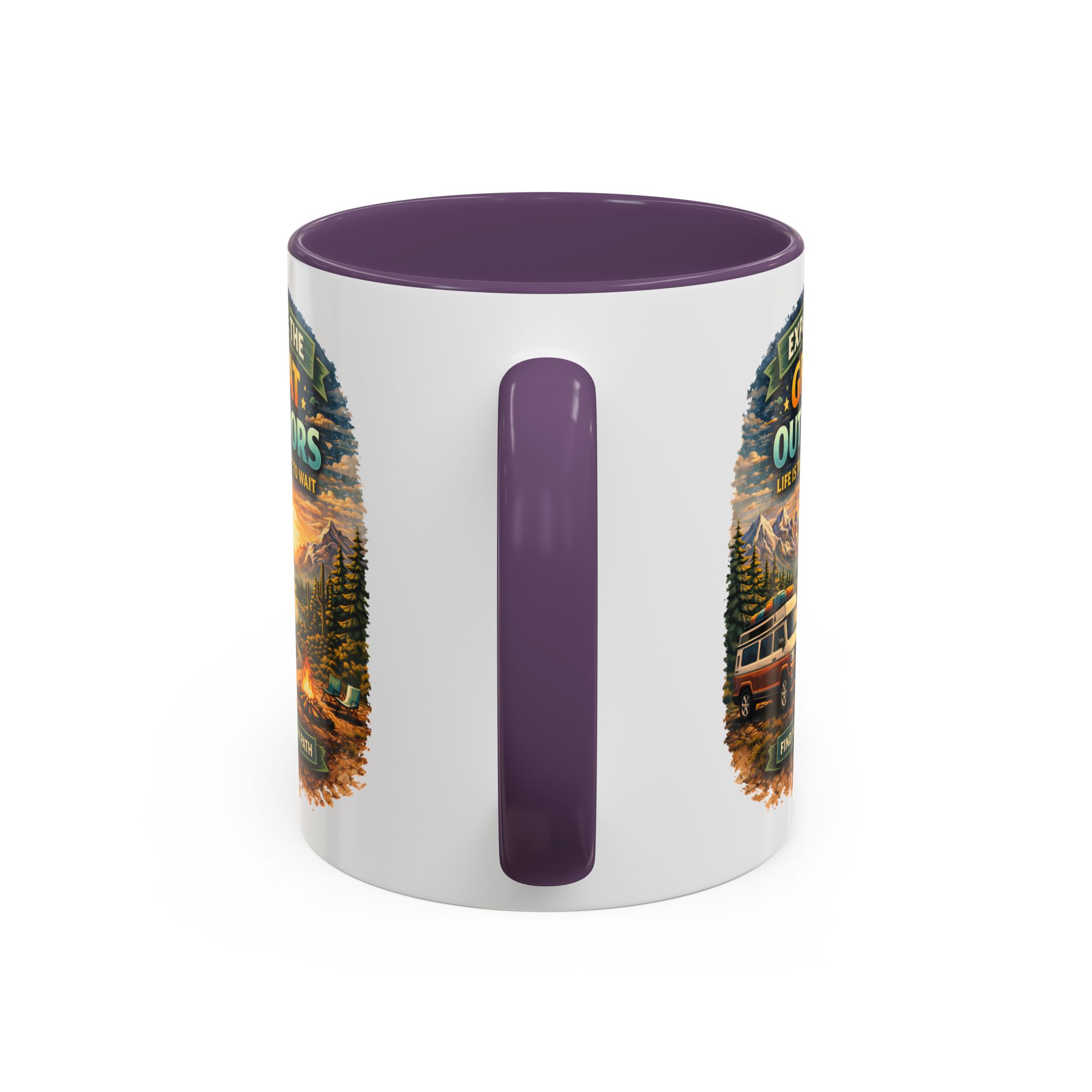 Accent Coffee Mug (11, 15oz) — "Explore The Great Outdoors" Design Scenic-Line