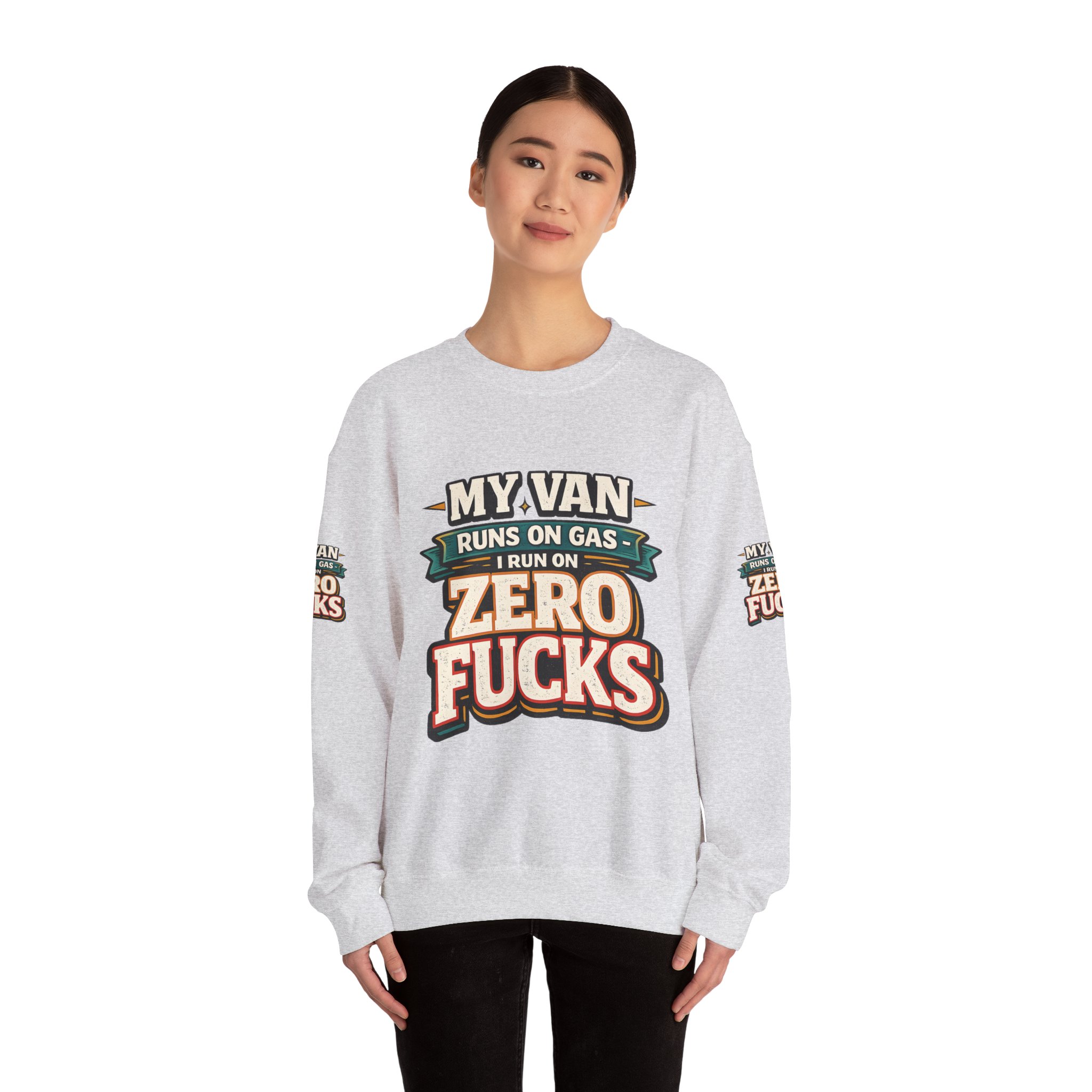 Unisex Heavy Blend™ Crewneck Sweatshirt — "My Van Runs On Gas" Design F**K-Line