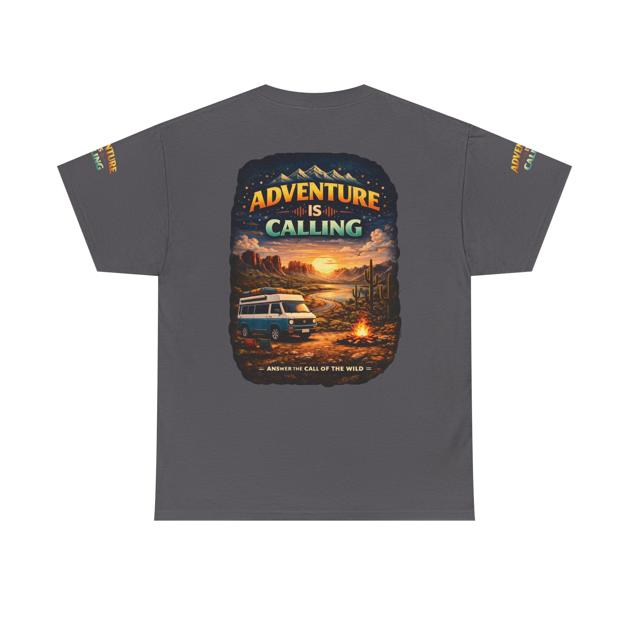 Unisex Heavy Cotton Tee — "Adventure Is Calling" Design Scenic-Line
